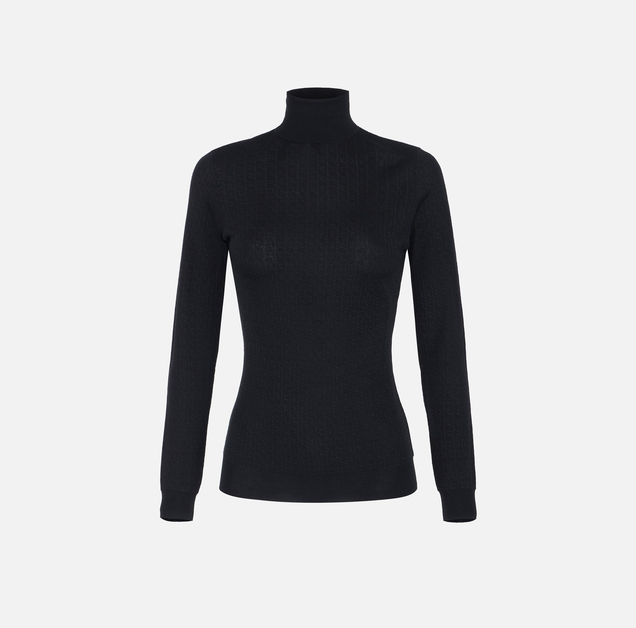ELISABETTA FRANCHI Maglia Dolcevita Lana Jacquard Logo-Nero
