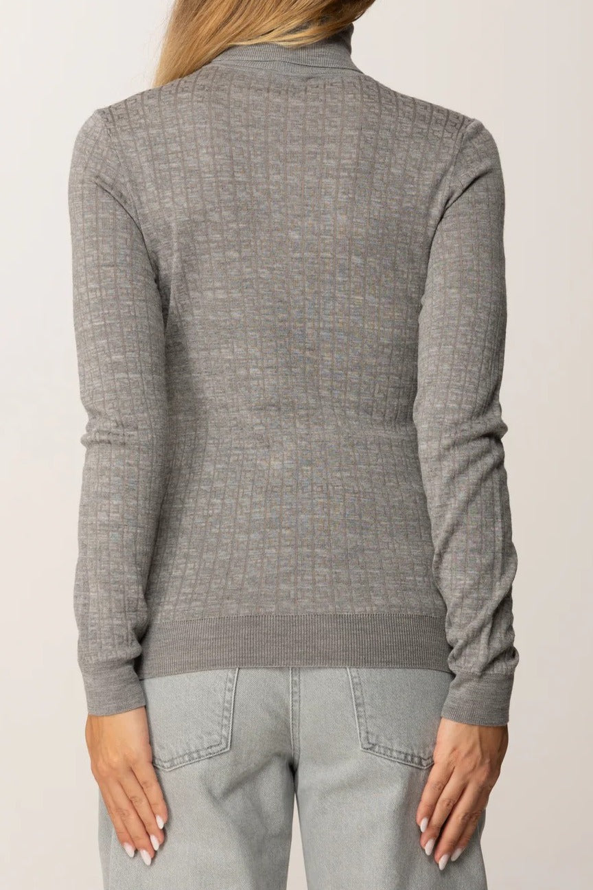 ELISABETTA FRANCHI Maglia Dolcevita Lana Jacquard Logo-Grigio Melange