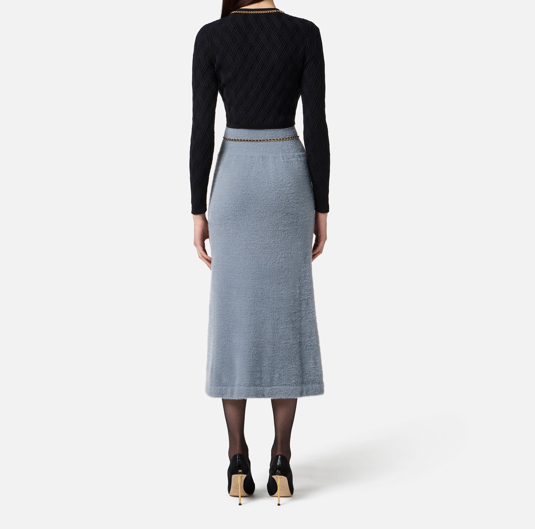 ELISABETTA FRANCHI Cardigan Maglia Rombi Catena-Nero