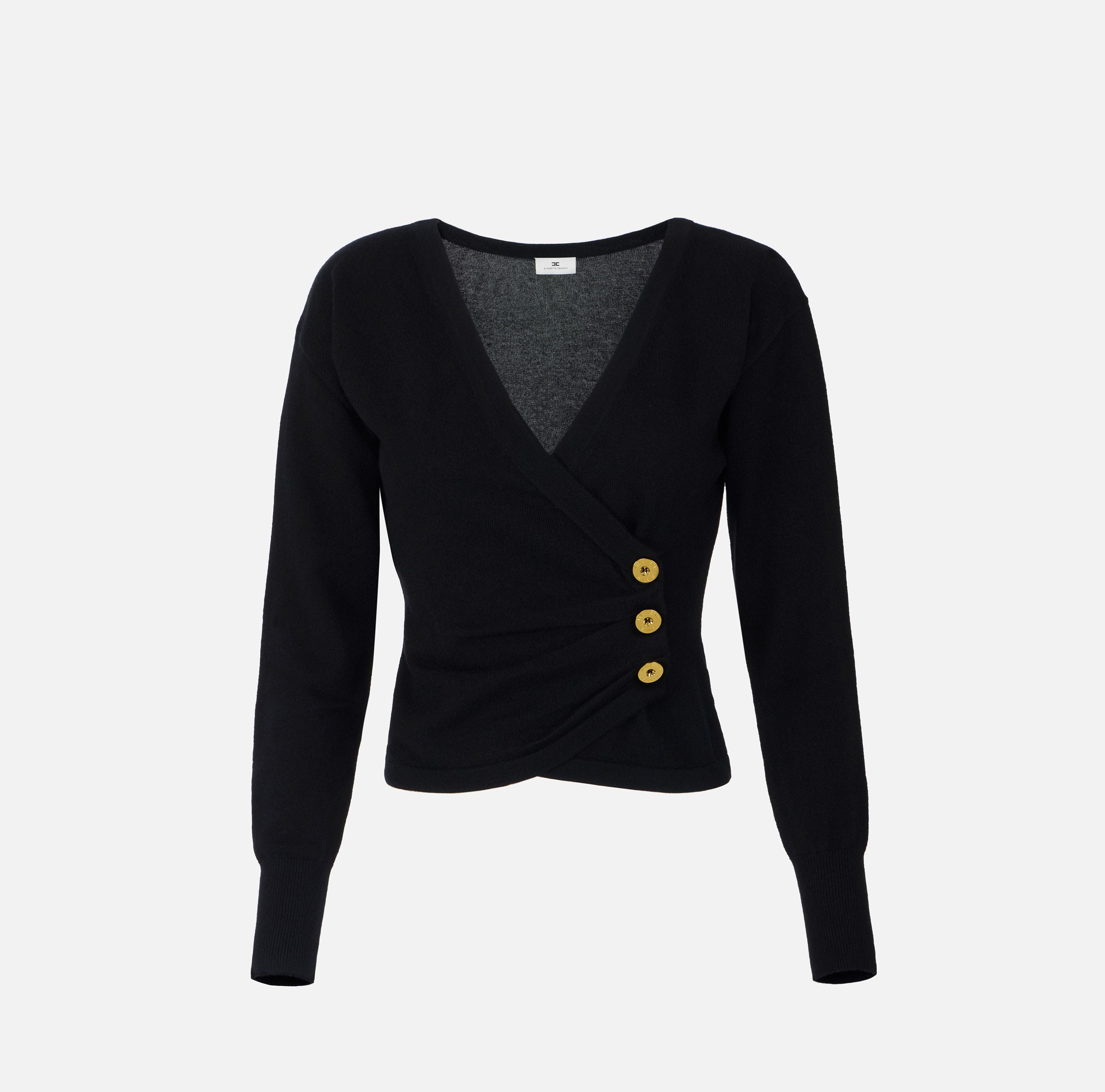 ELISABETTA FRANCHI Maglia Lana Cashmere Bottoni-Nero