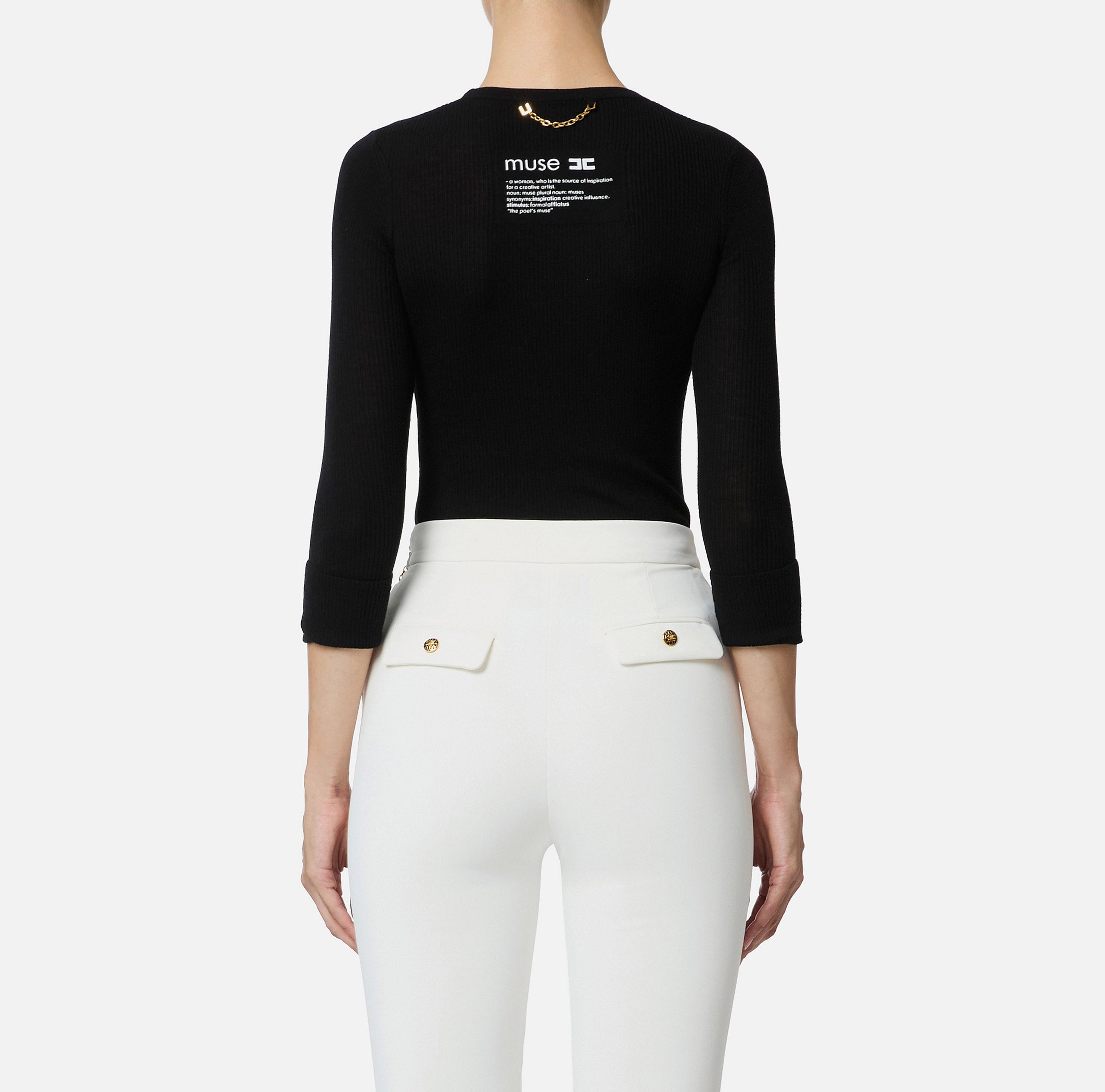 ELISABETTA FRANCHI Maglia Girocollo Logo Lettering Muse-Nero