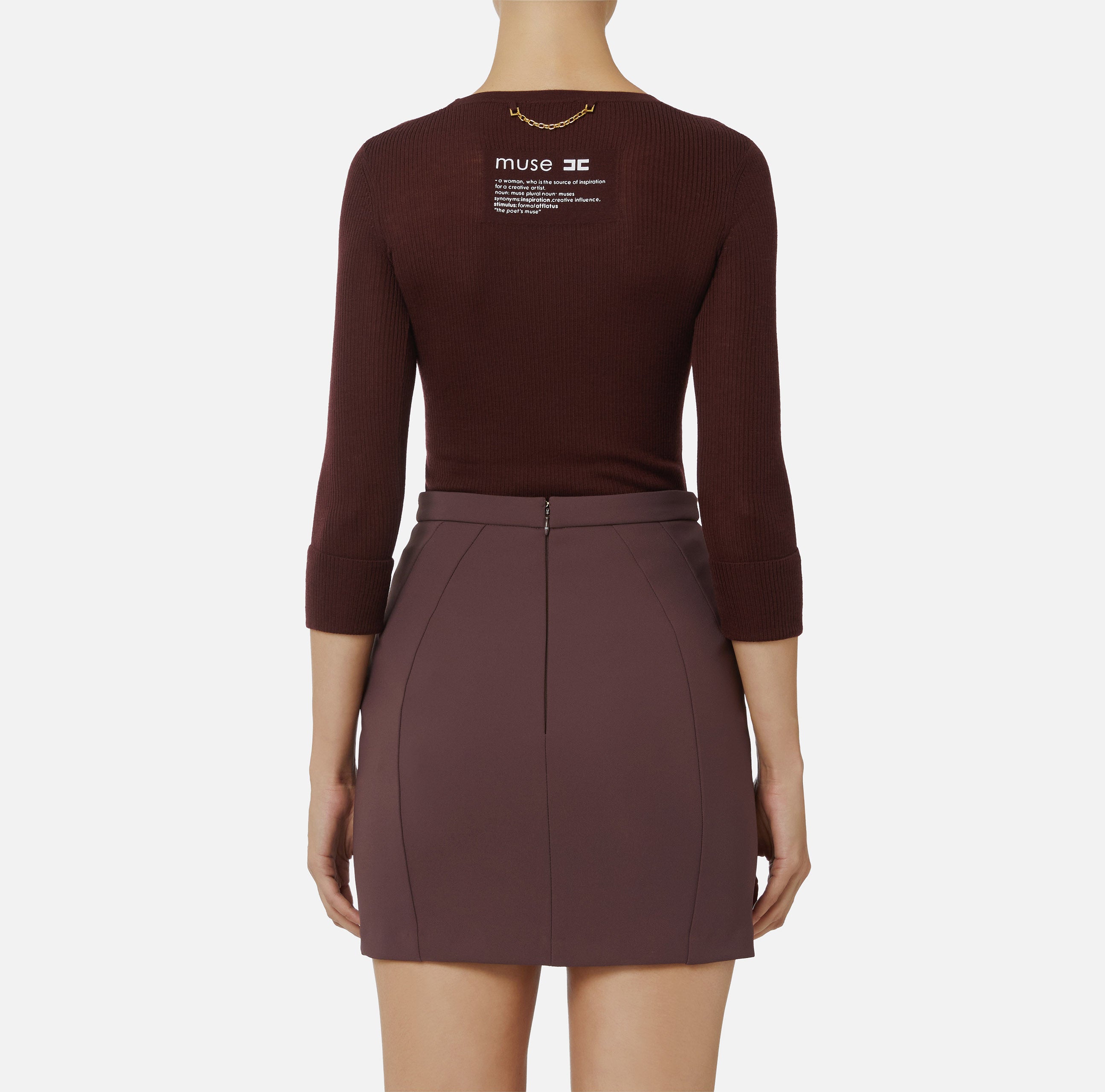 ELISABETTA FRANCHI Maglia Girocollo Logo Lettering Muse-Merlot