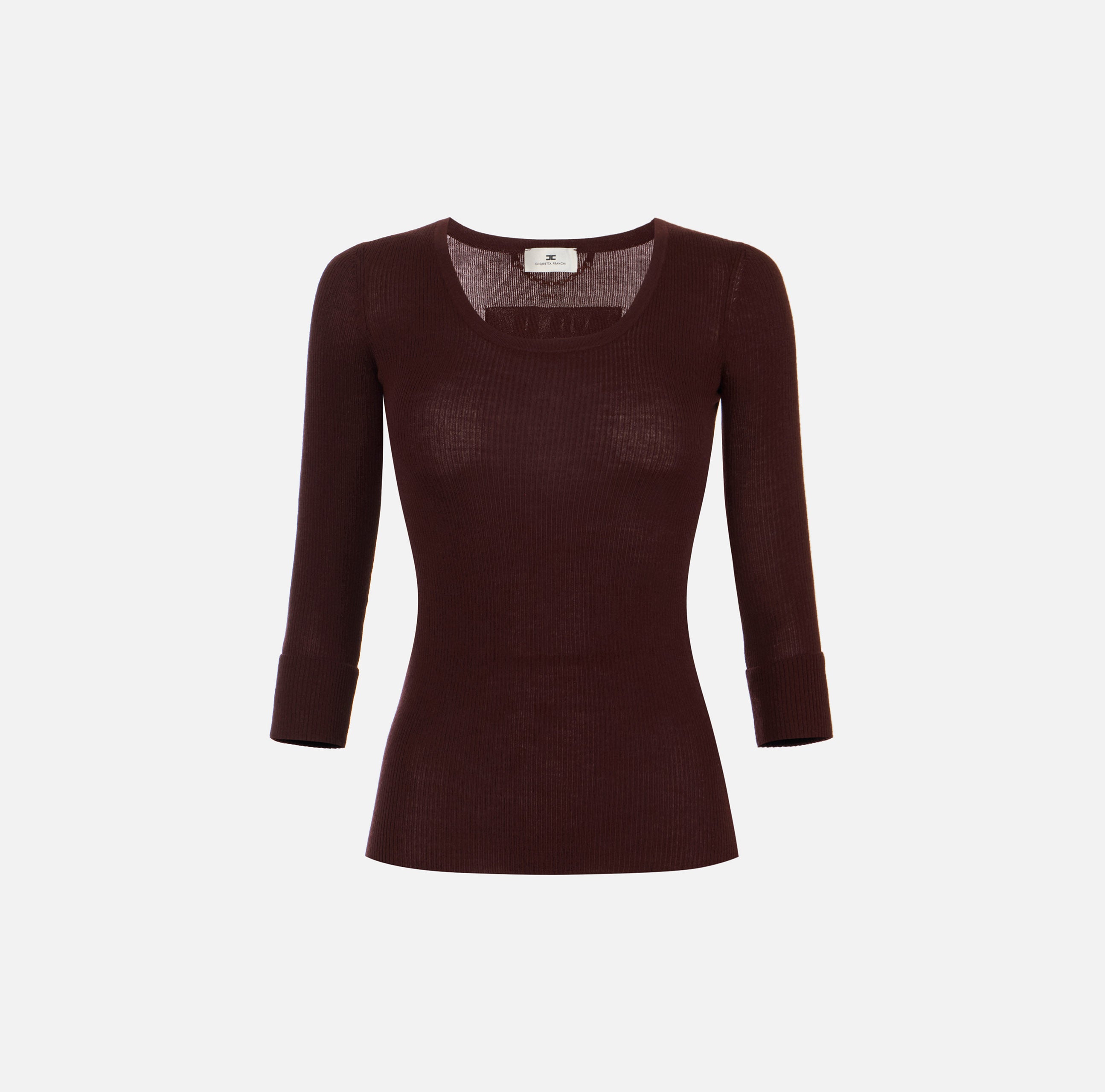 ELISABETTA FRANCHI Maglia Girocollo Logo Lettering Muse-Merlot