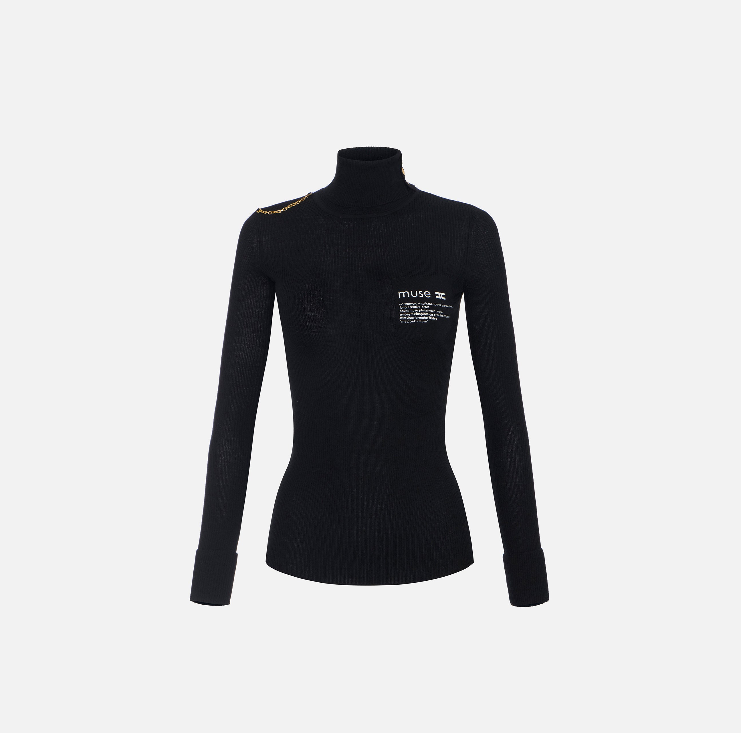 ELISABETTA FRANCHI Maglia Dolcevita Logo Lettering Muse-Nero
