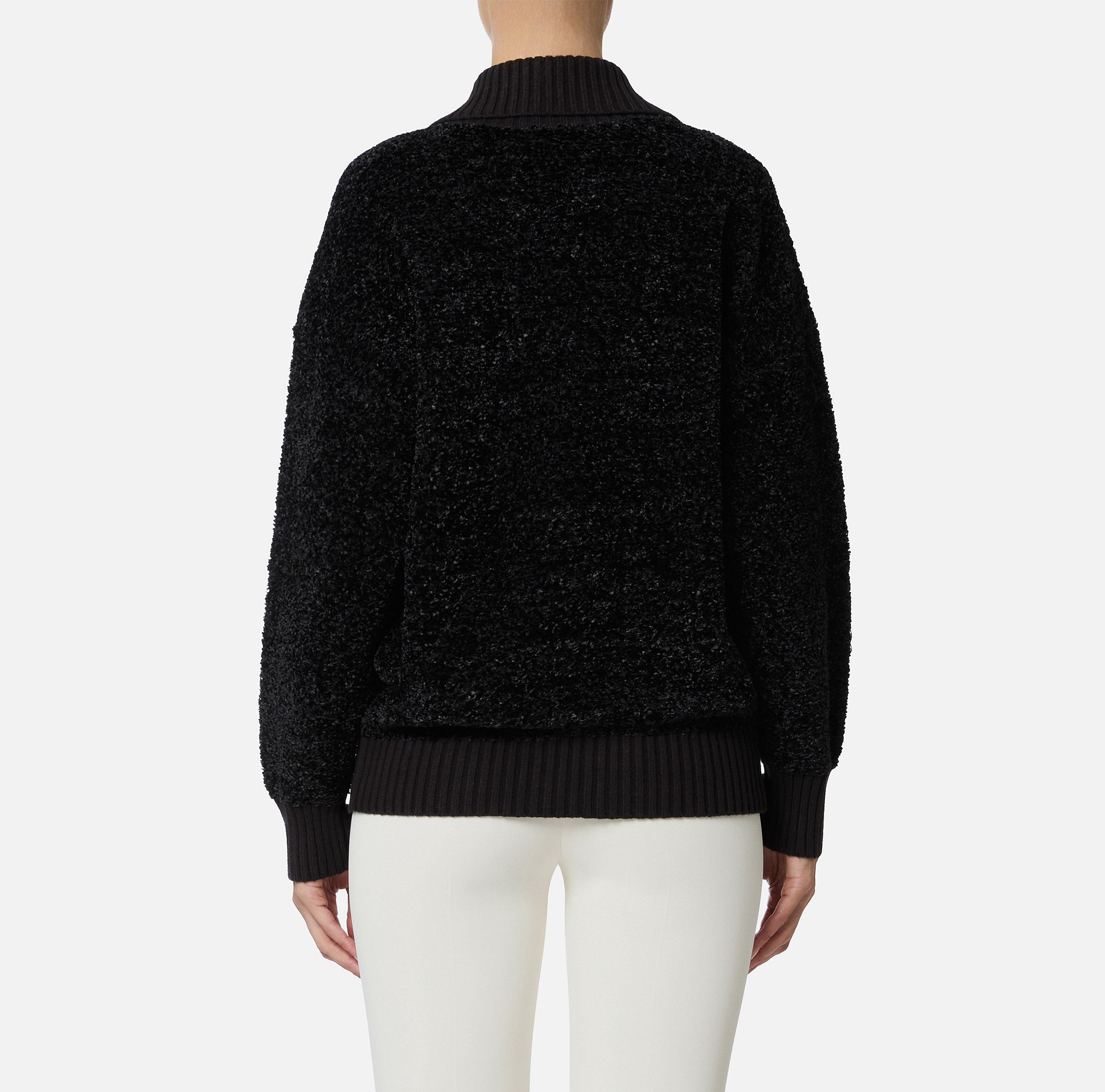 ELISABETTA FRANCHI Cardigan Ciniglia Bouclé Bottoni-Nero