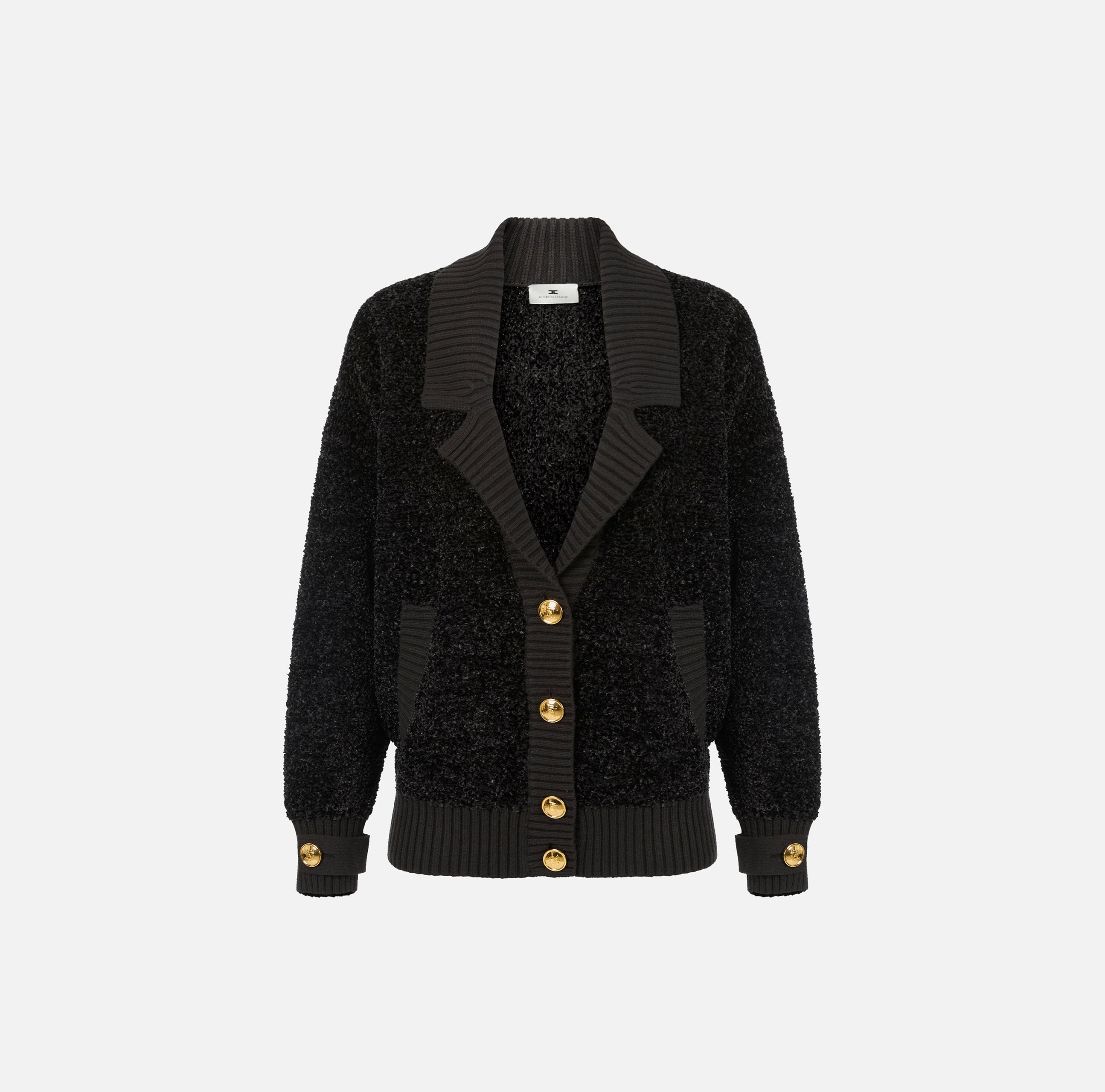 ELISABETTA FRANCHI Cardigan Ciniglia Bouclé Bottoni-Nero