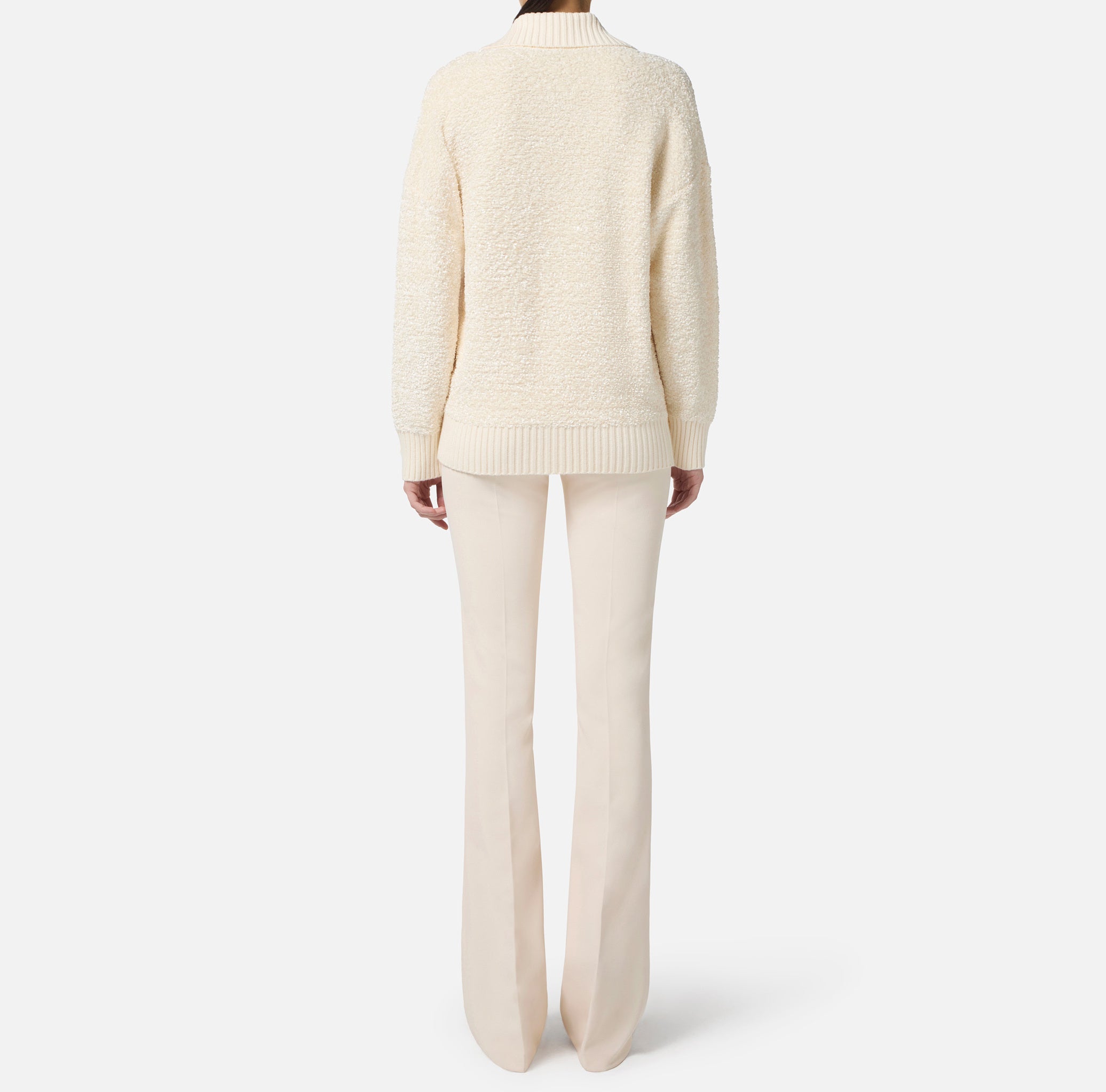 ELISABETTA FRANCHI Cardigan Ciniglia Bouclé Bottoni-Milk