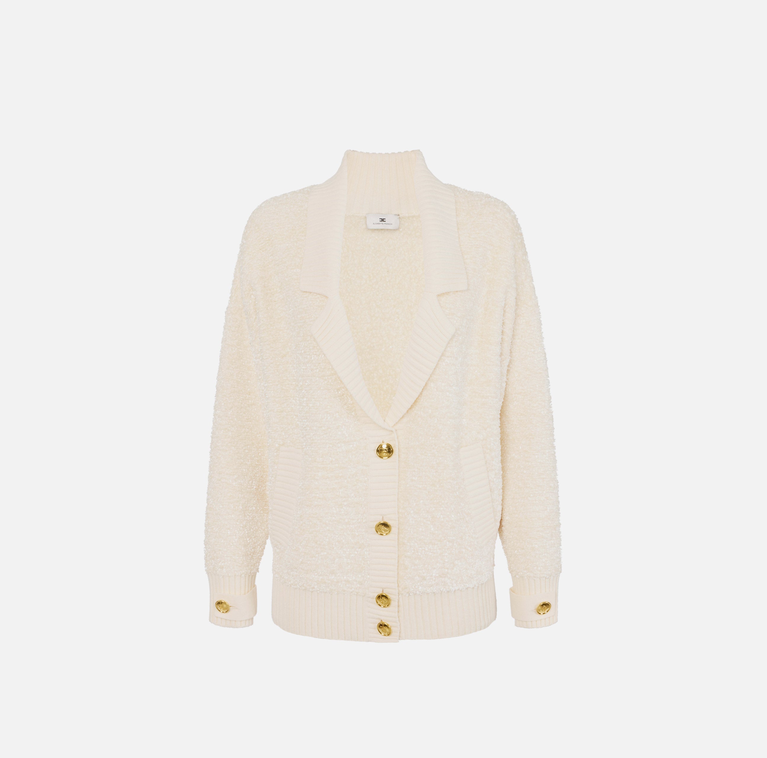 ELISABETTA FRANCHI Cardigan Ciniglia Bouclé Bottoni-Milk