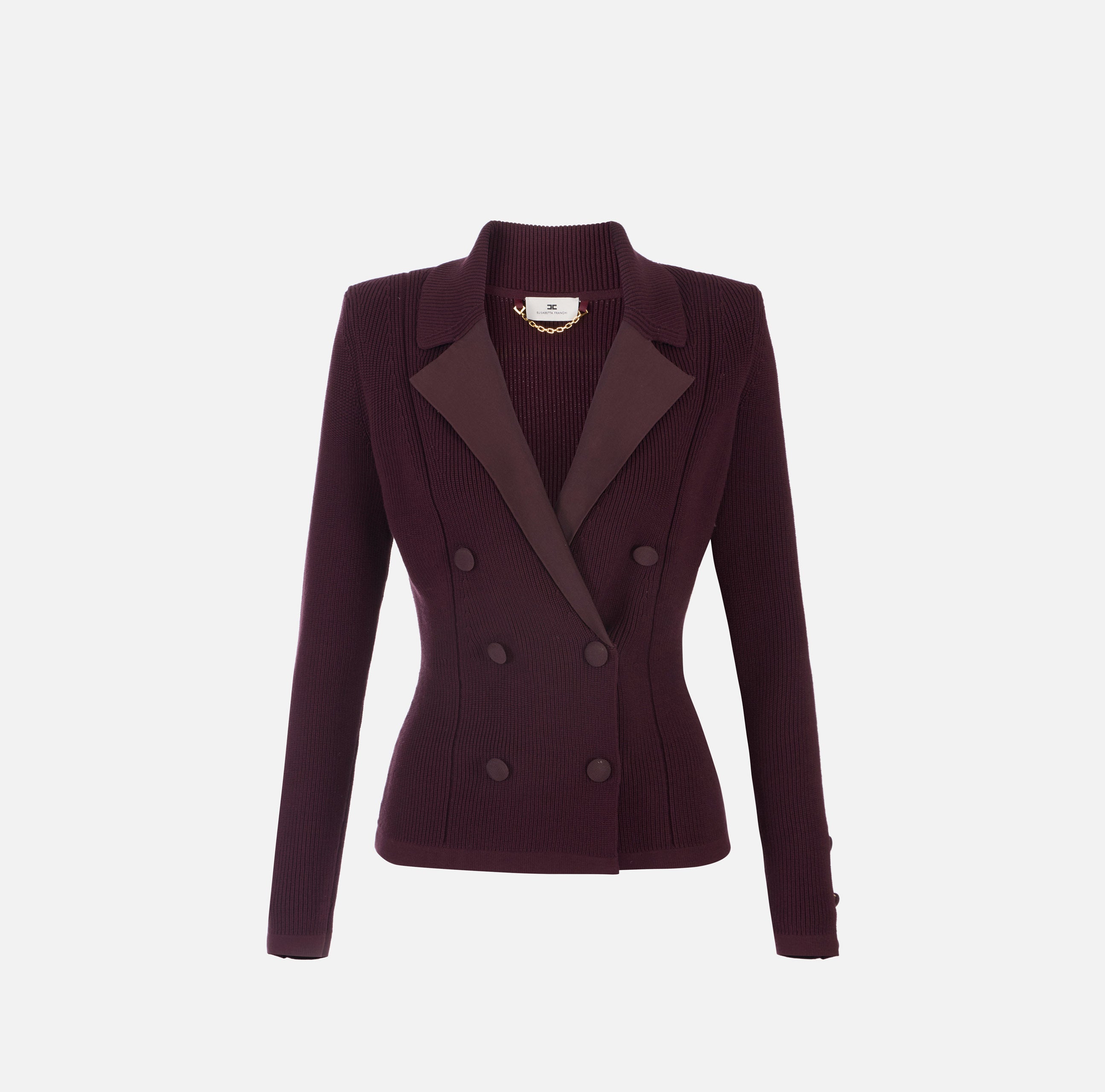 ELISABETTA FRANCHI Giacca Doppiopetto Maglia Costine-Merlot