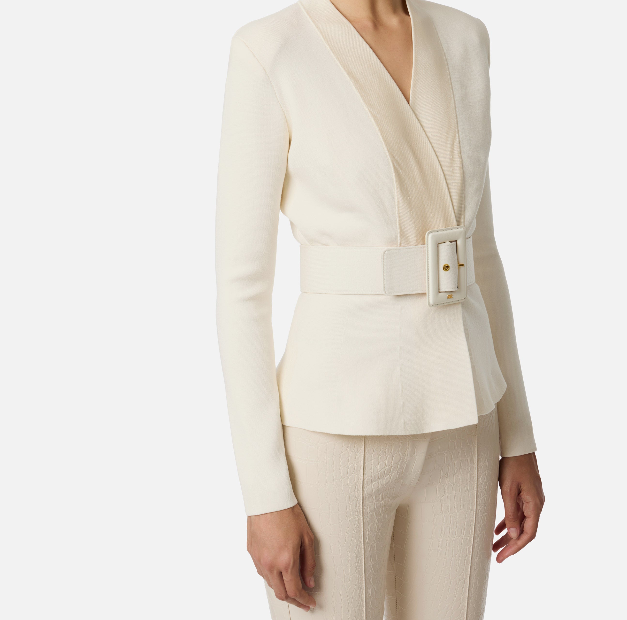 ELISABETTA FRANCHI Giacca Maglia Cintura-Milk
