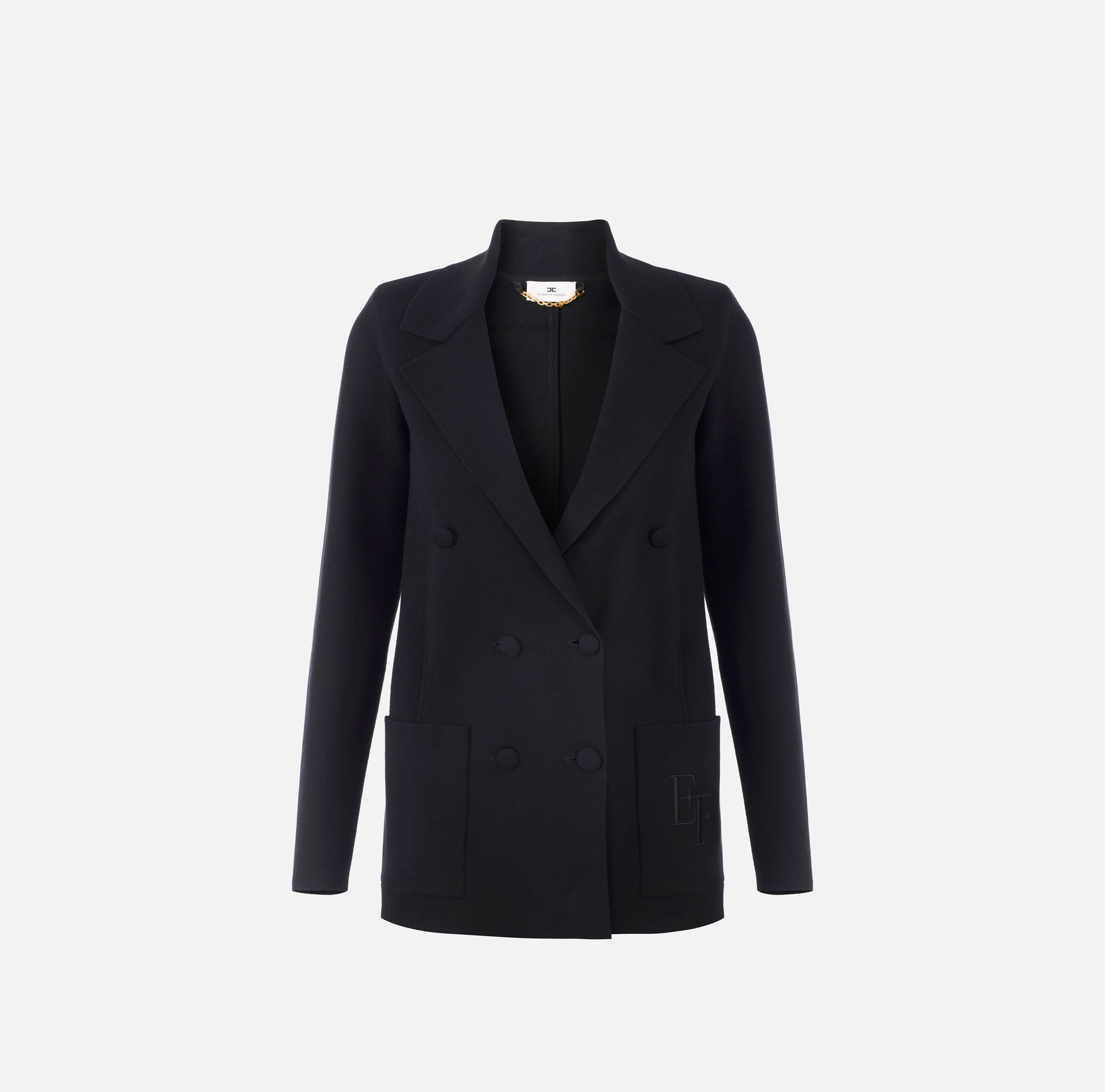 ELISABETTA FRANCHI Giacca Doppiopetto Maglia Ricamo-Nero