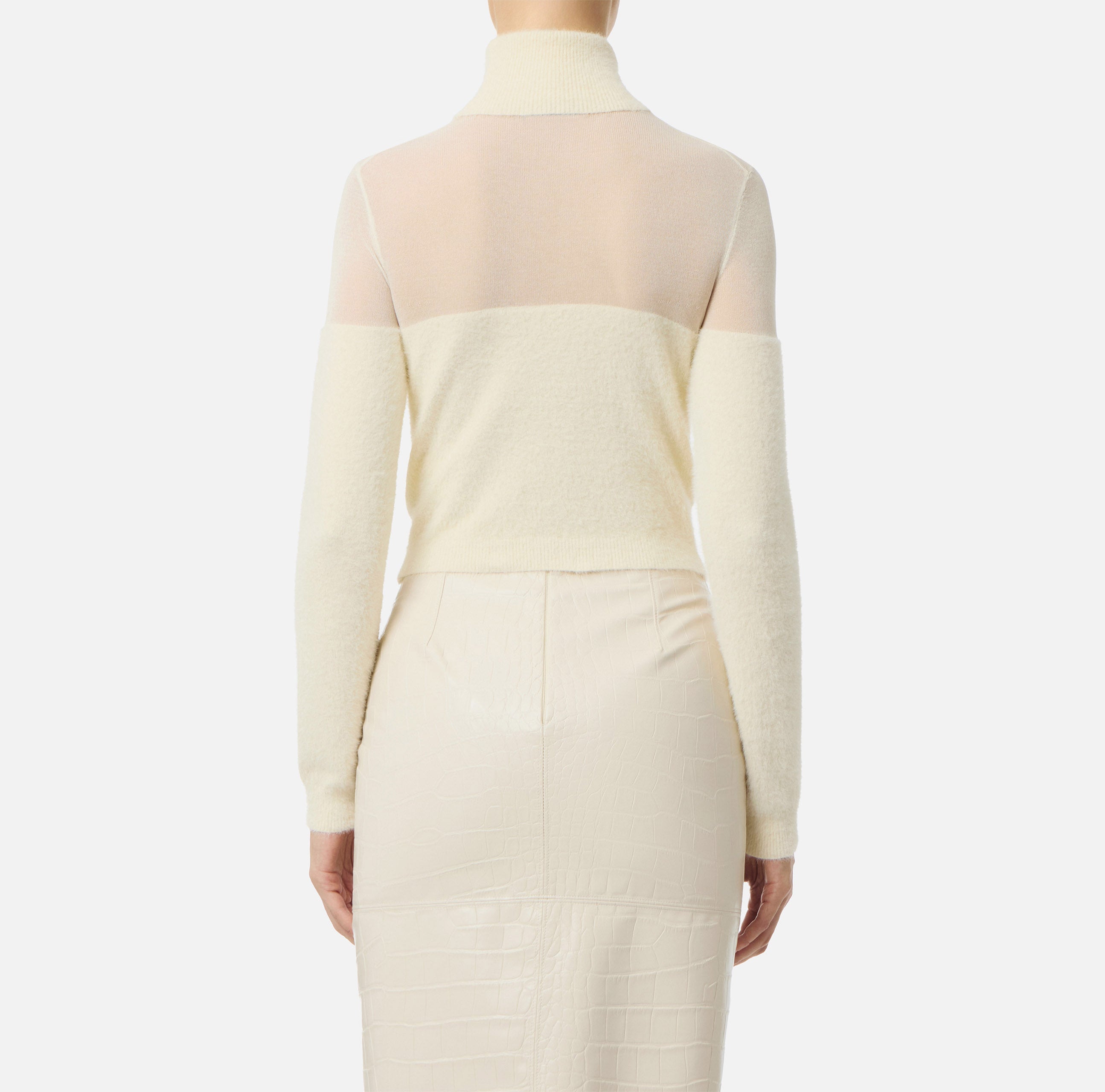 ELISABETTA FRANCHI Maglia Dolcevita Cropped Mini Logo-Milk