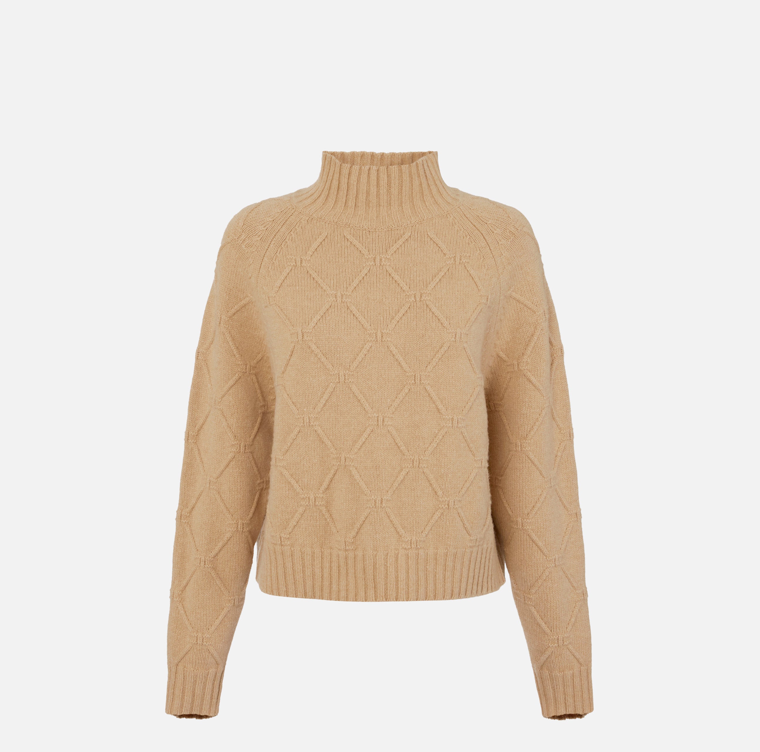 ELISABETTA FRANCHI Pullover Lana Cashmere Rombi Logo-Honey