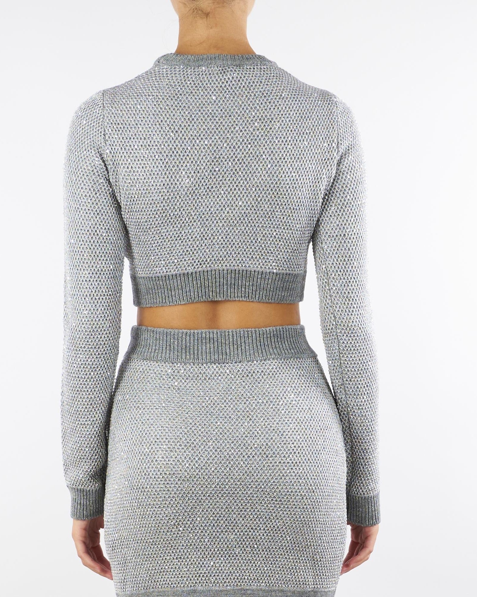 ELISABETTA FRANCHI Maglia Cropped Paillettes-Grigio Melange