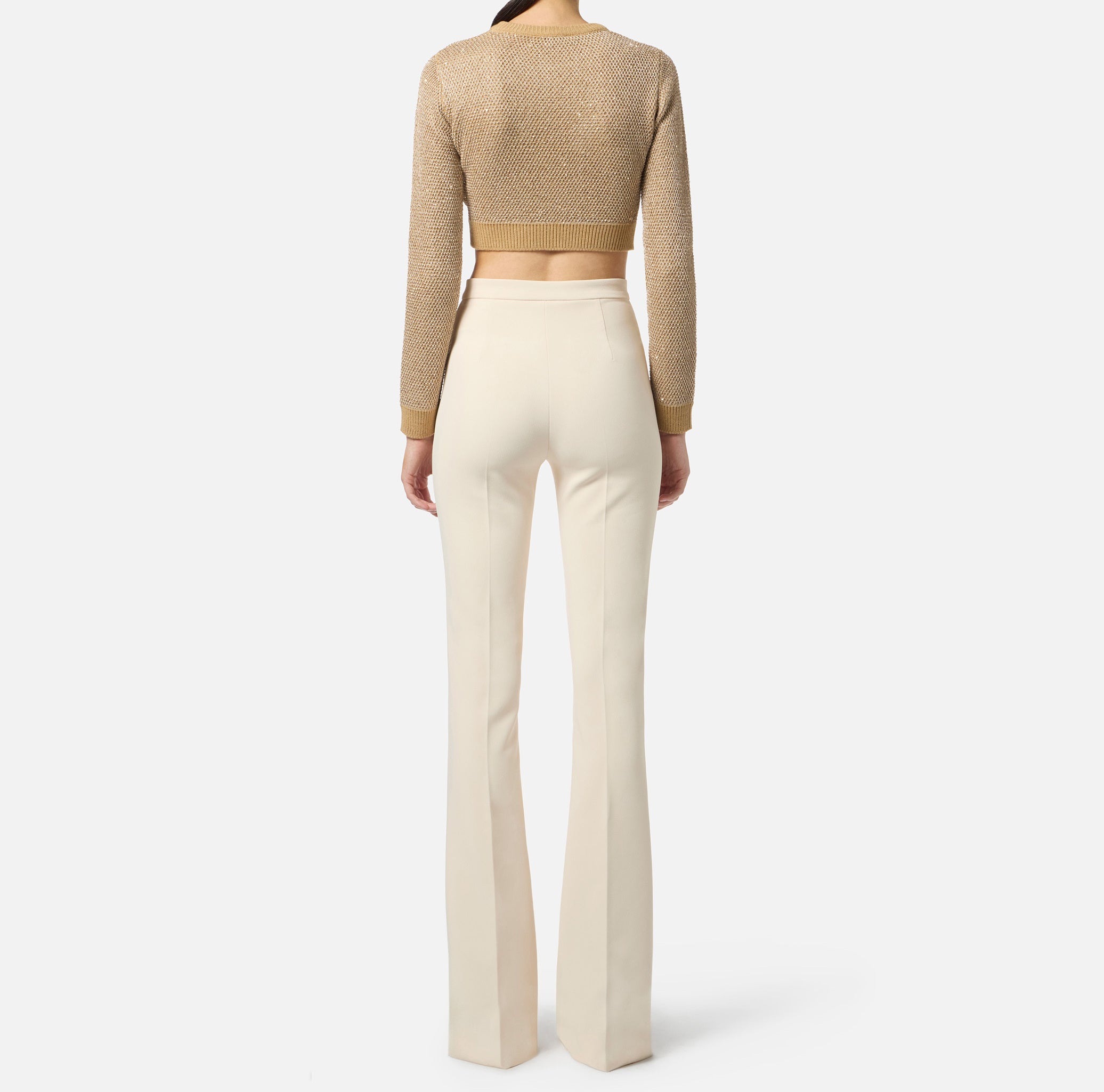 ELISABETTA FRANCHI Maglia Cropped Paillettes-Honey