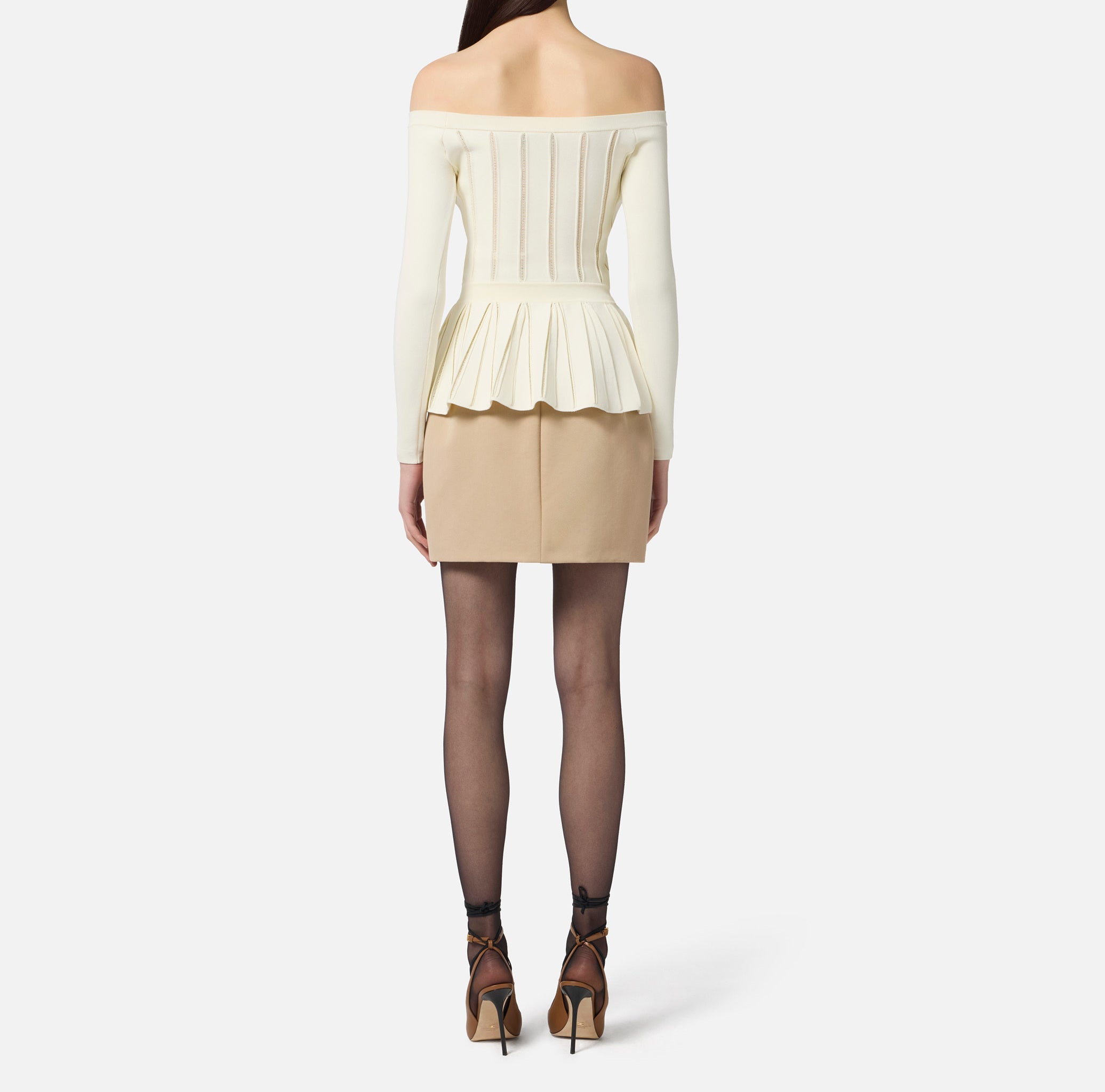 ELISABETTA FRANCHI Maglia Baschina Ricami à Jour-Milk