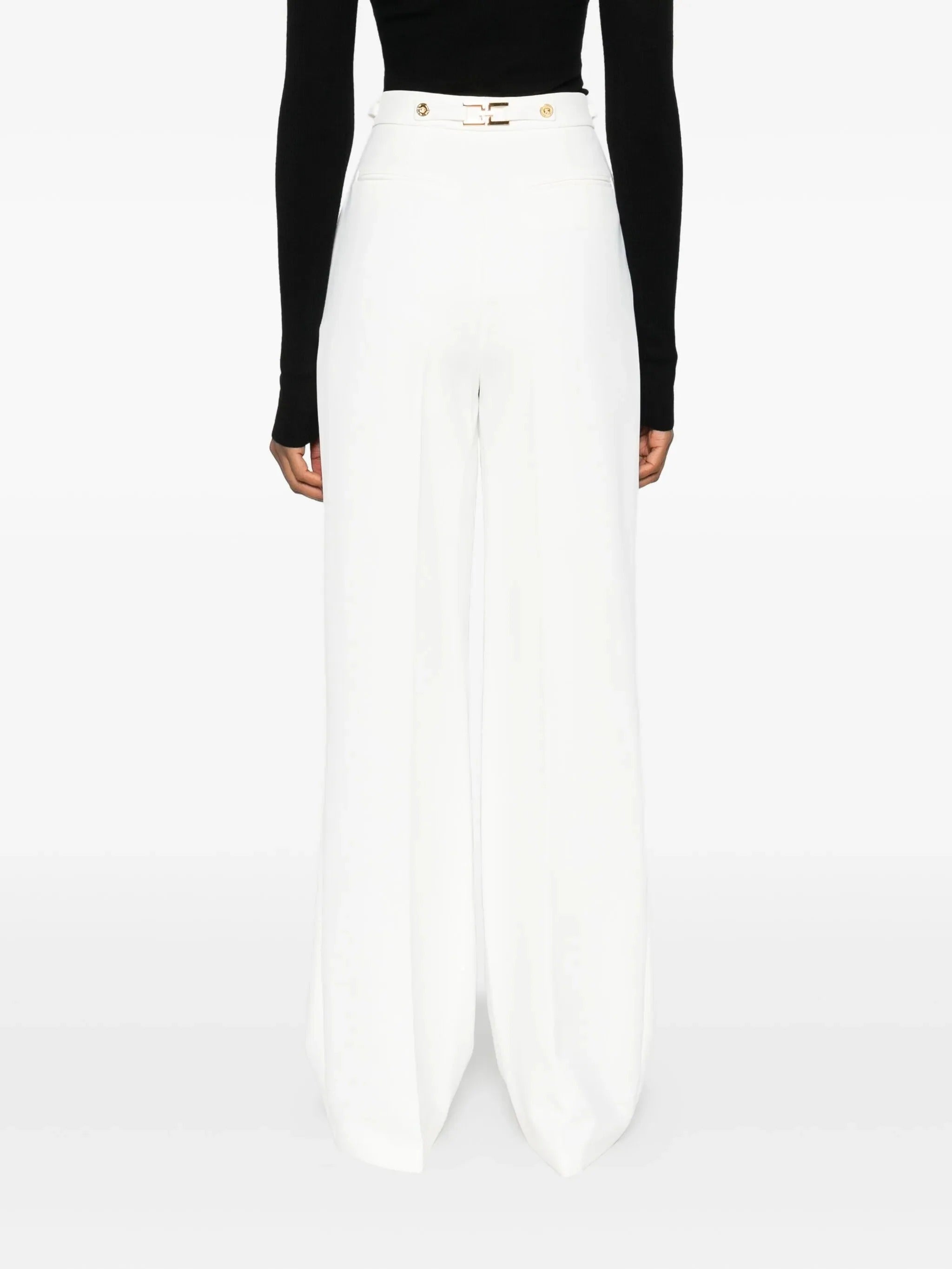 ELISABETTA FRANCHI Pantalone Crêpe Logo-Avorio