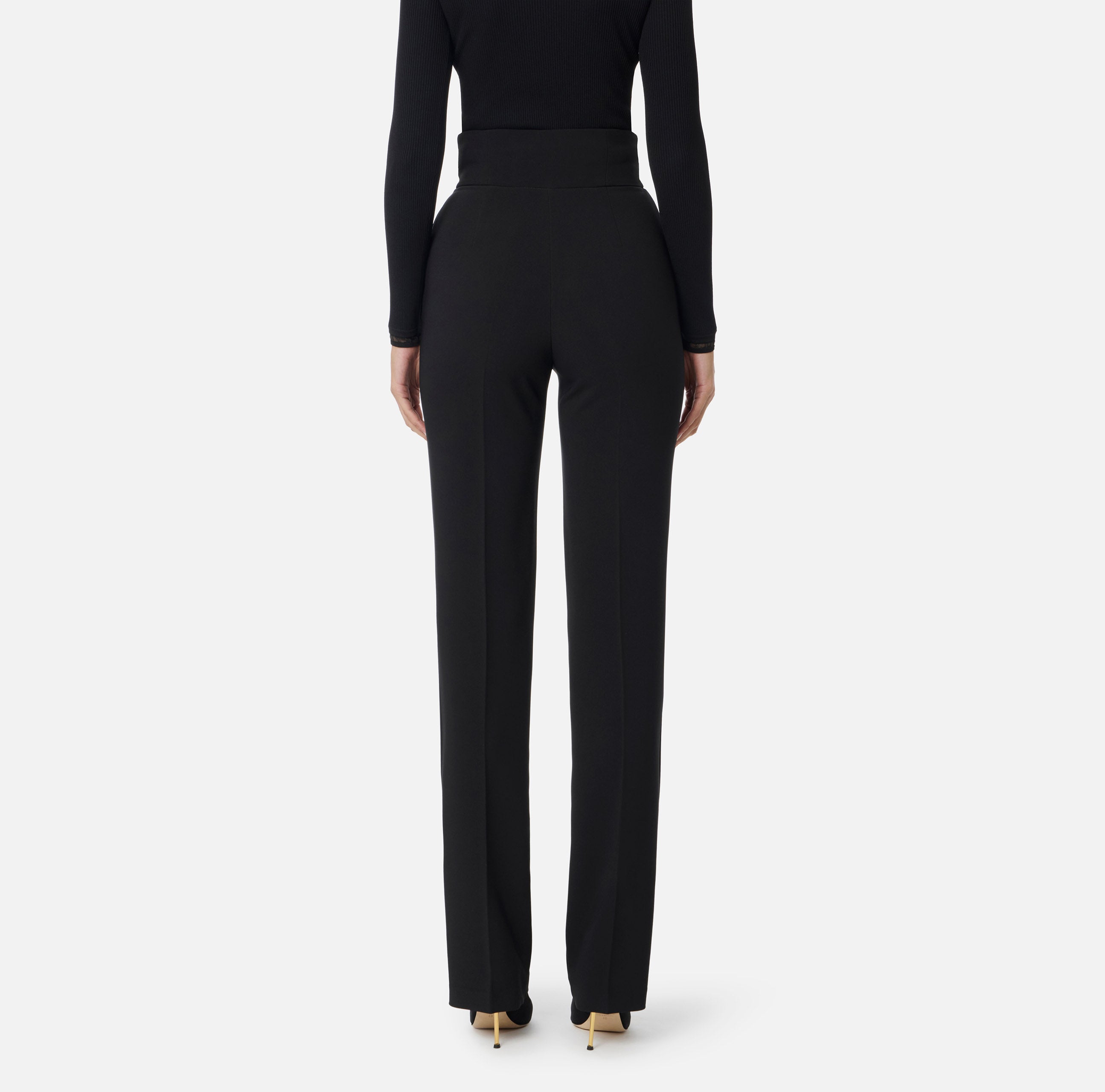 ELISABETTA FRANCHI Pantalone Crêpe Fascione Craquelé-Nero