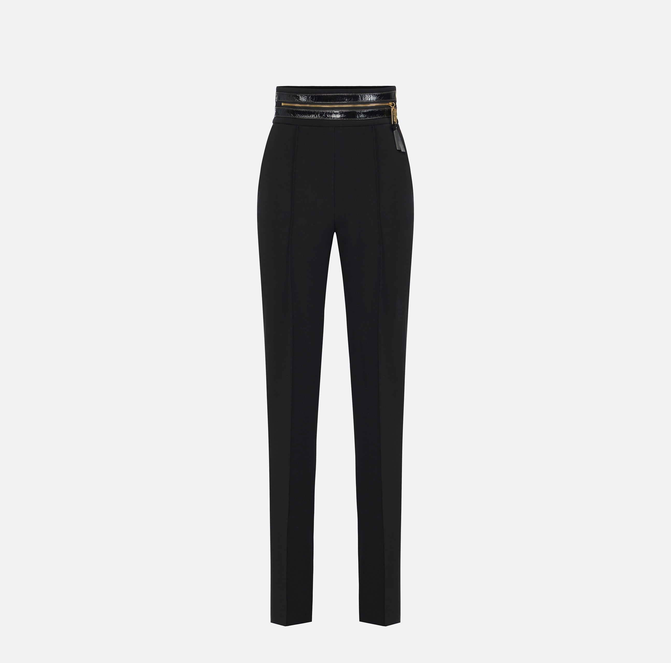 ELISABETTA FRANCHI Pantalone Crêpe Fascione Craquelé-Nero