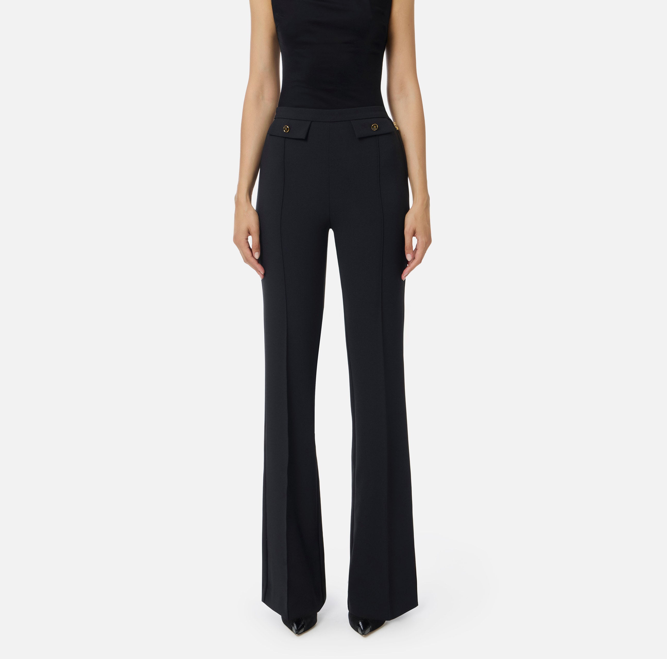 ELISABETTA FRANCHI Pantalone Palazzo Doppio Crêpe Essential-Nero