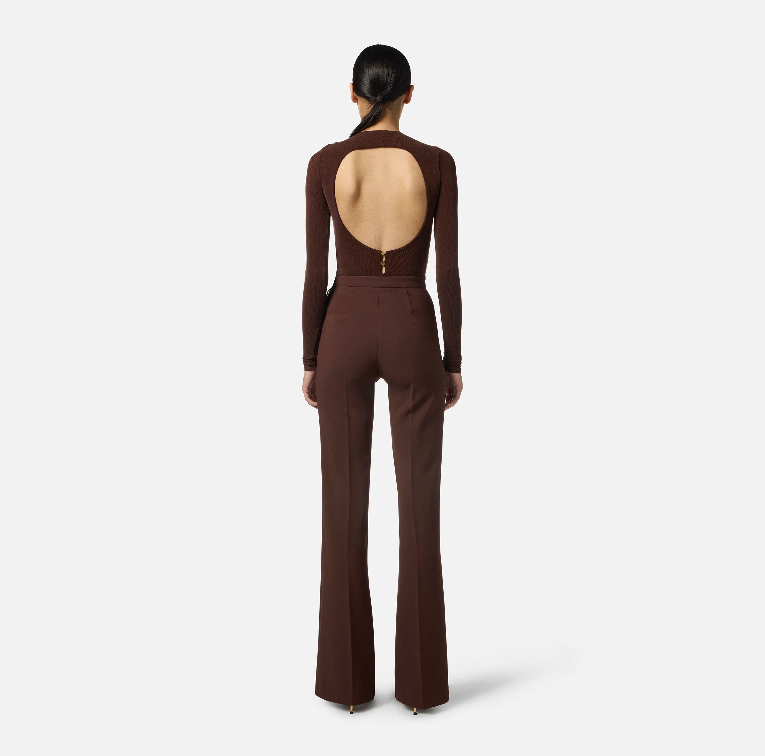 ELISABETTA FRANCHI Pantalone Palazzo Doppio Crêpe Essential-Coffee