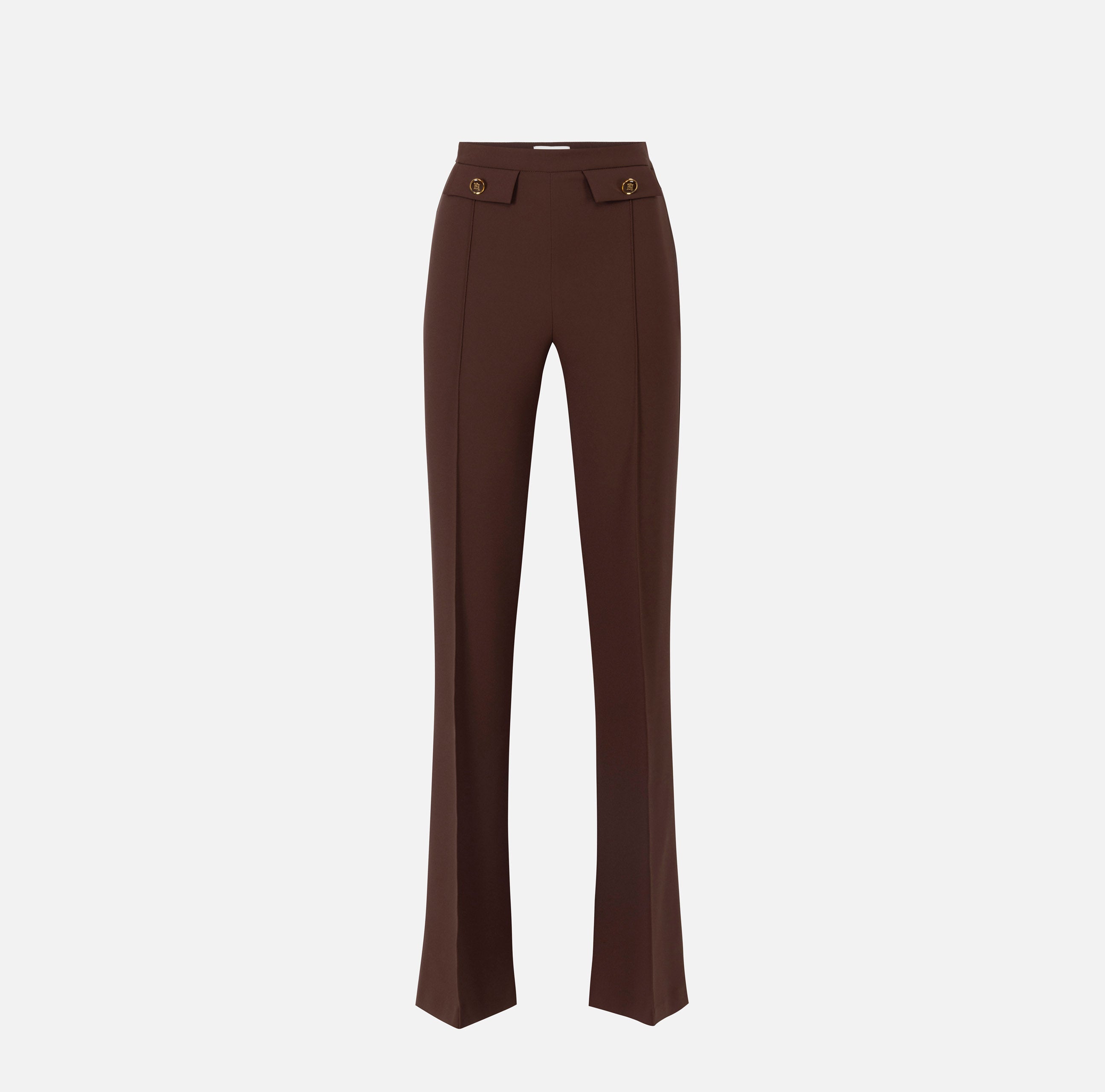 ELISABETTA FRANCHI Pantalone Palazzo Doppio Crêpe Essential-Coffee