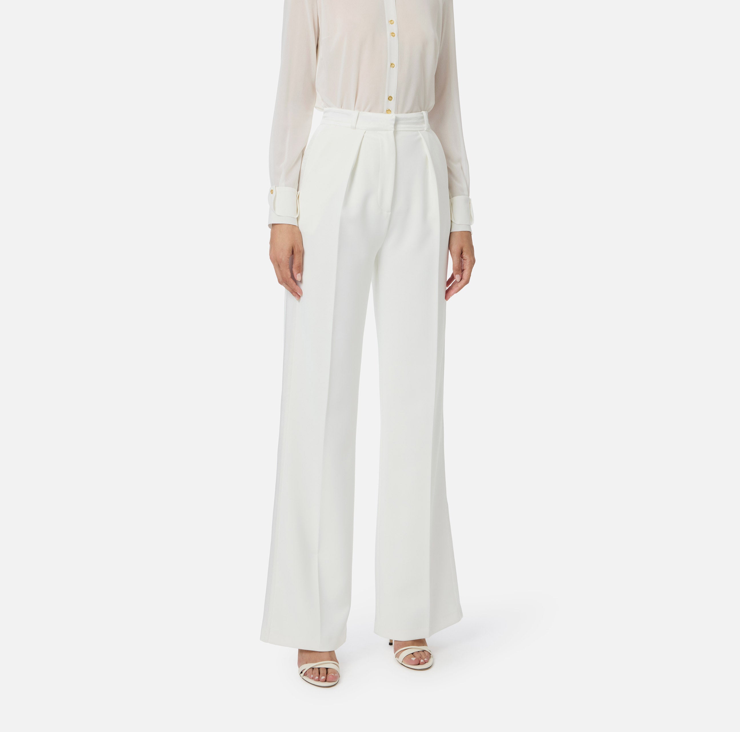 ELISABETTA FRANCHI Pantalone crêpe Raso-Avorio