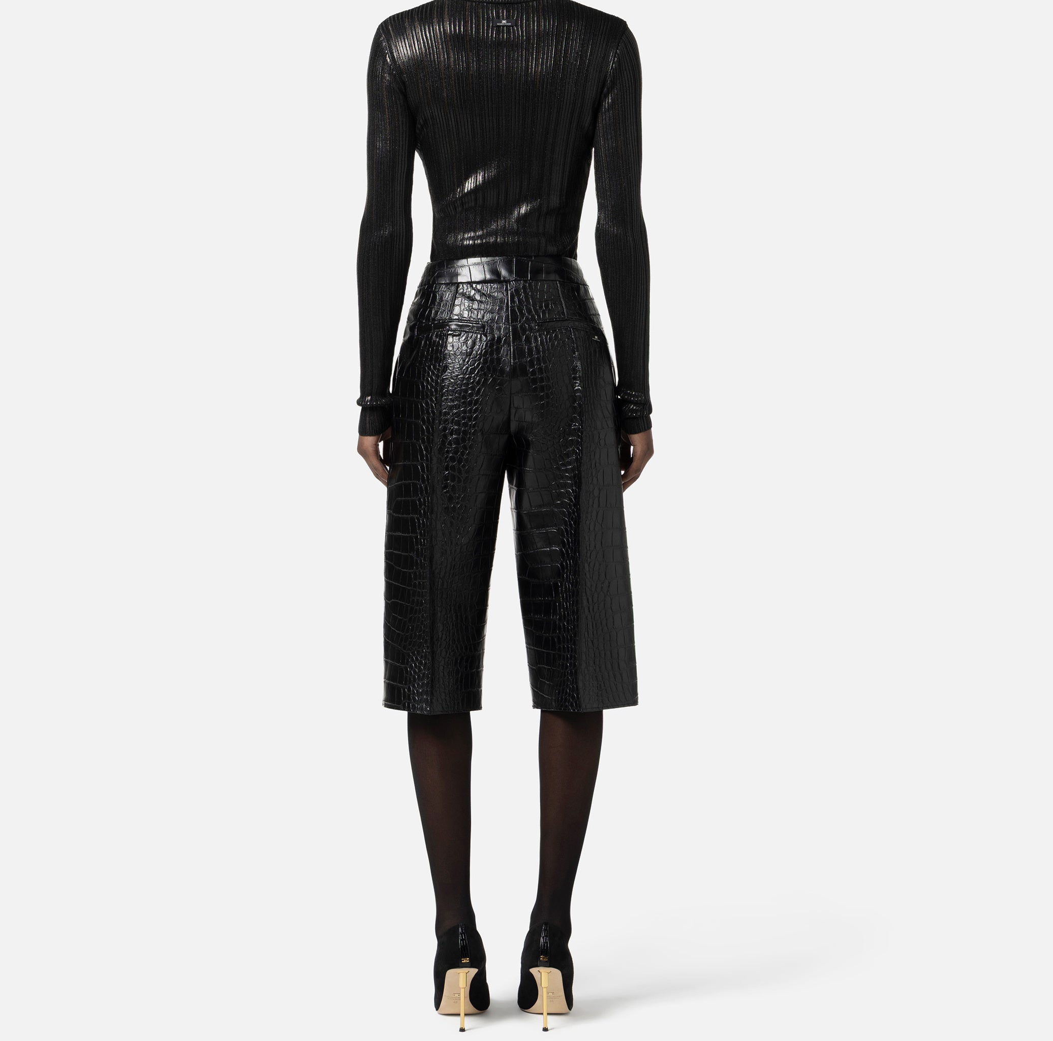 ELISABETTA FRANCHI Bermuda Ecopelle Coccodrillo-Nero