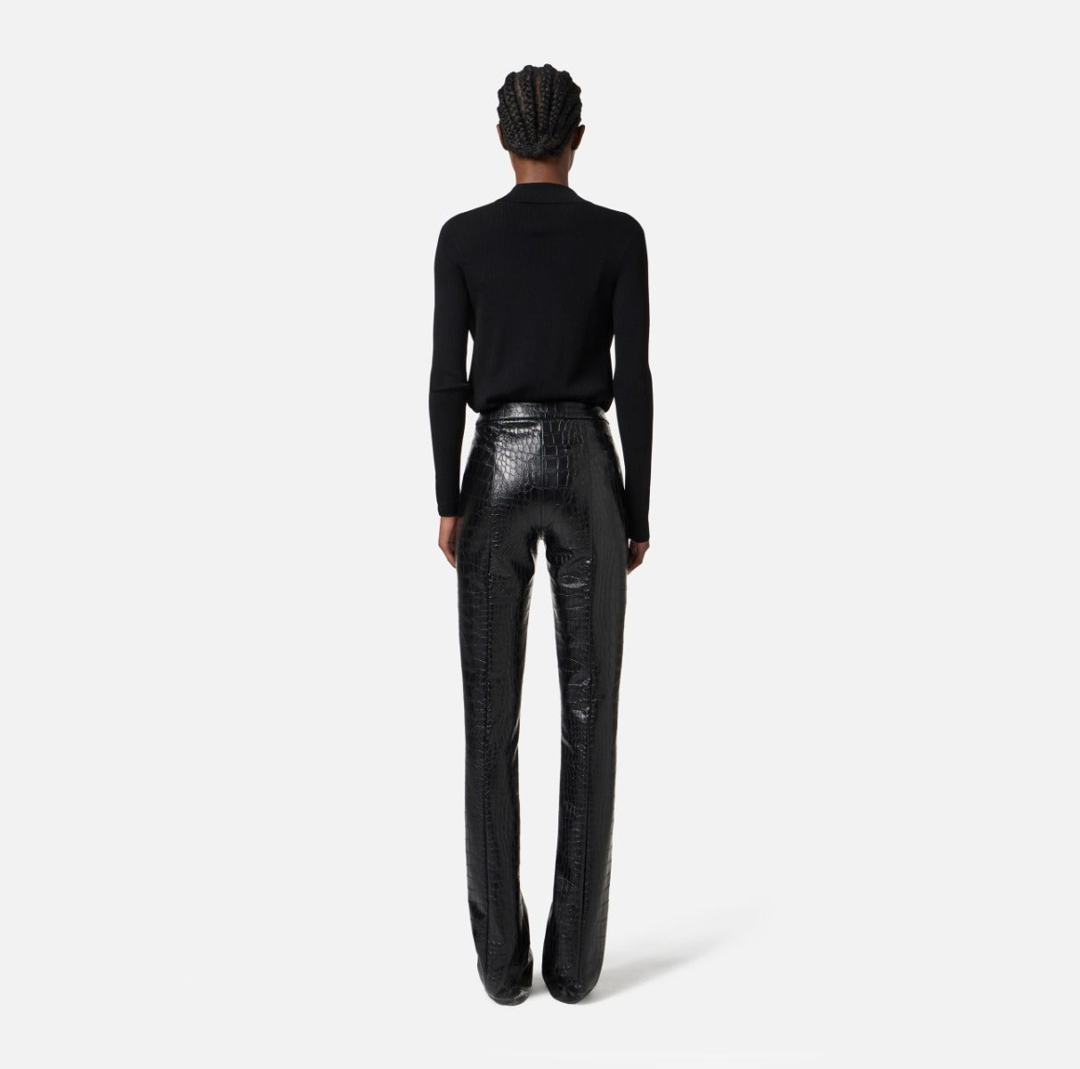 ELISABETTA FRANCHI Pantalone Ecopelle Coccodrillo-Nero