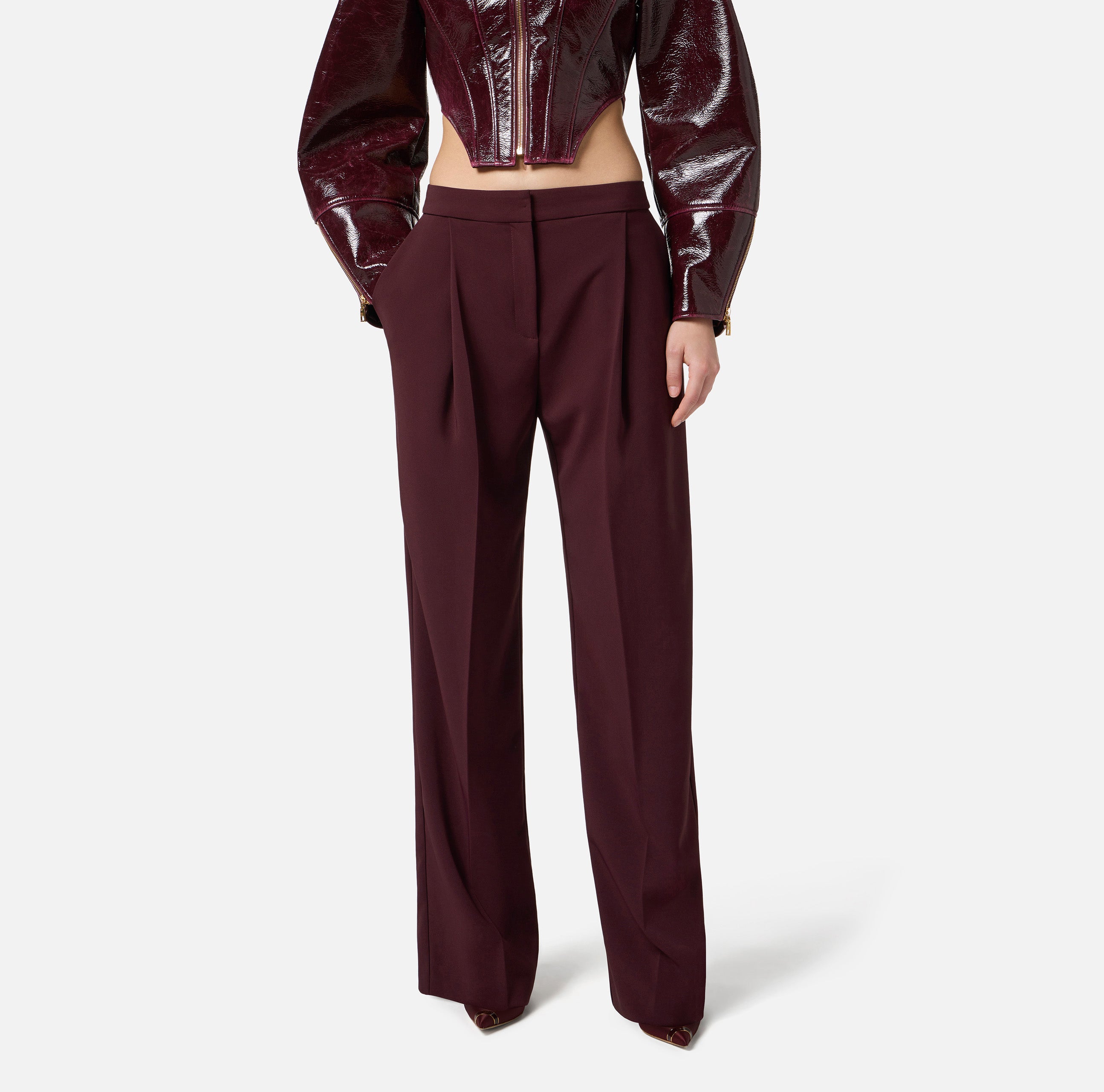 ELISABETTA FRANCHI Pantalone crêpe Leggero-Merlot