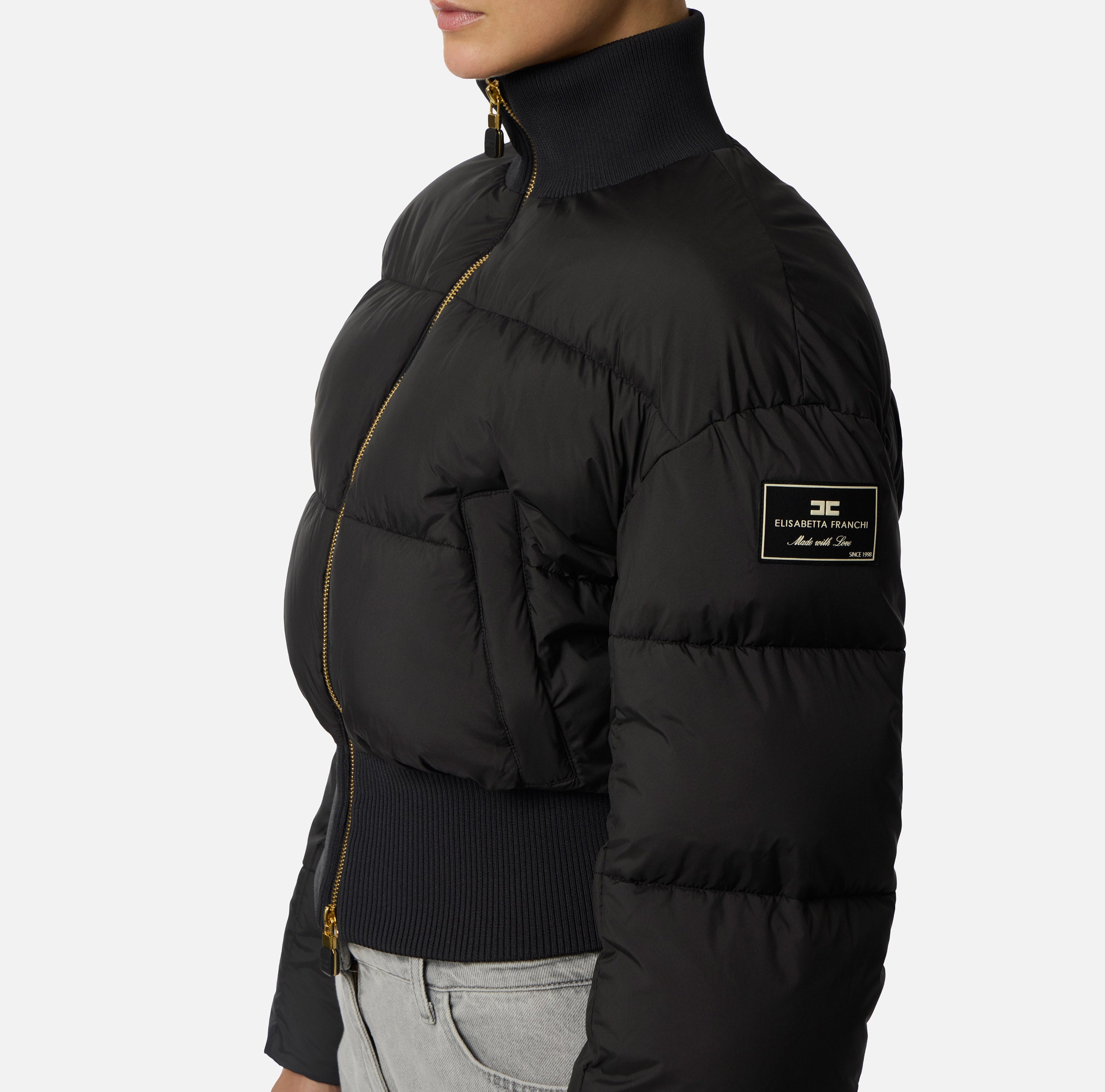 ELISABETTA FRANCHI Piumino Corto Tessuto Tecnico-Nero