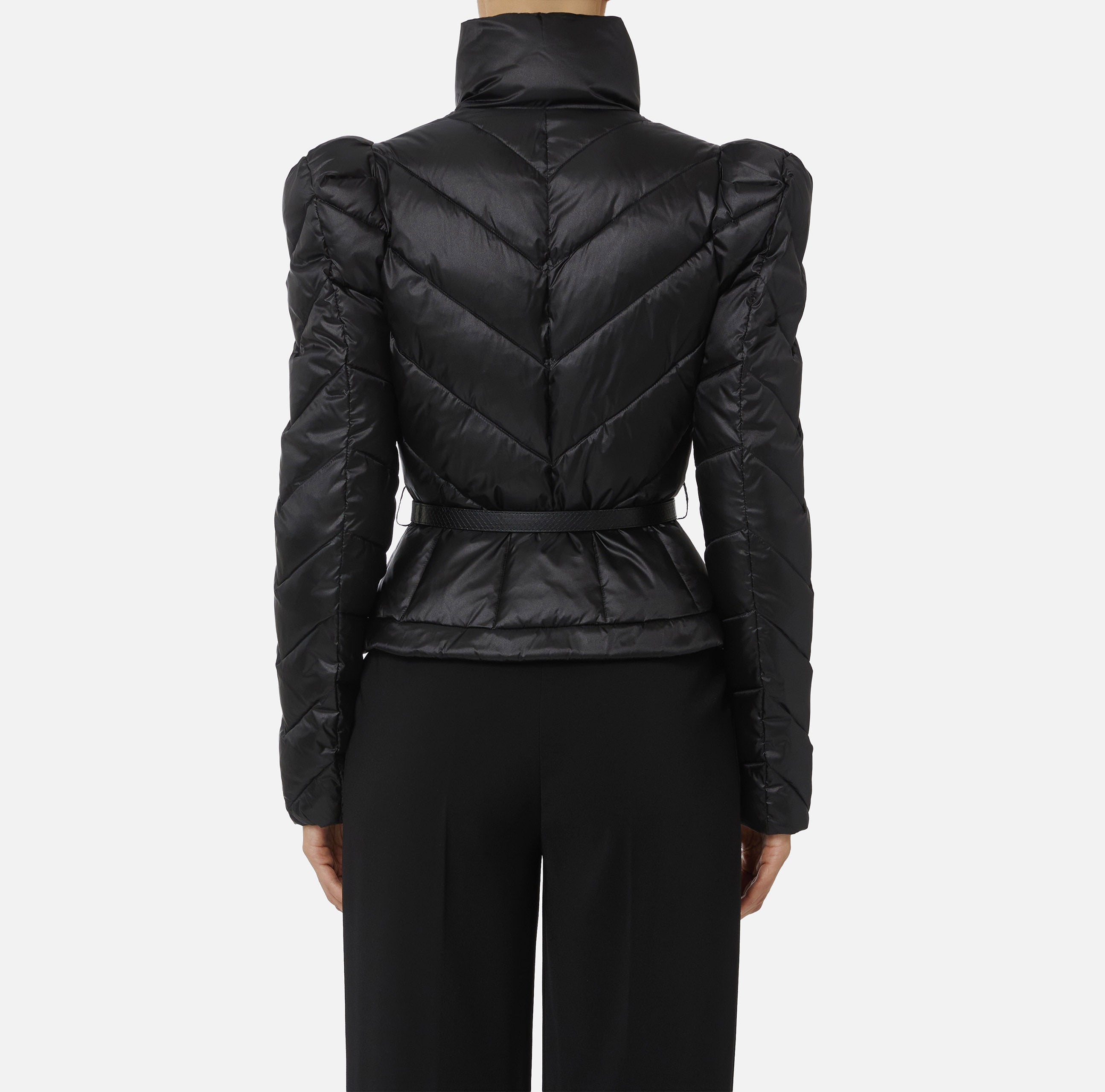 ELISABETTA FRANCHI Piumino Corto Tessuto Vela chevron Cintura-Nero