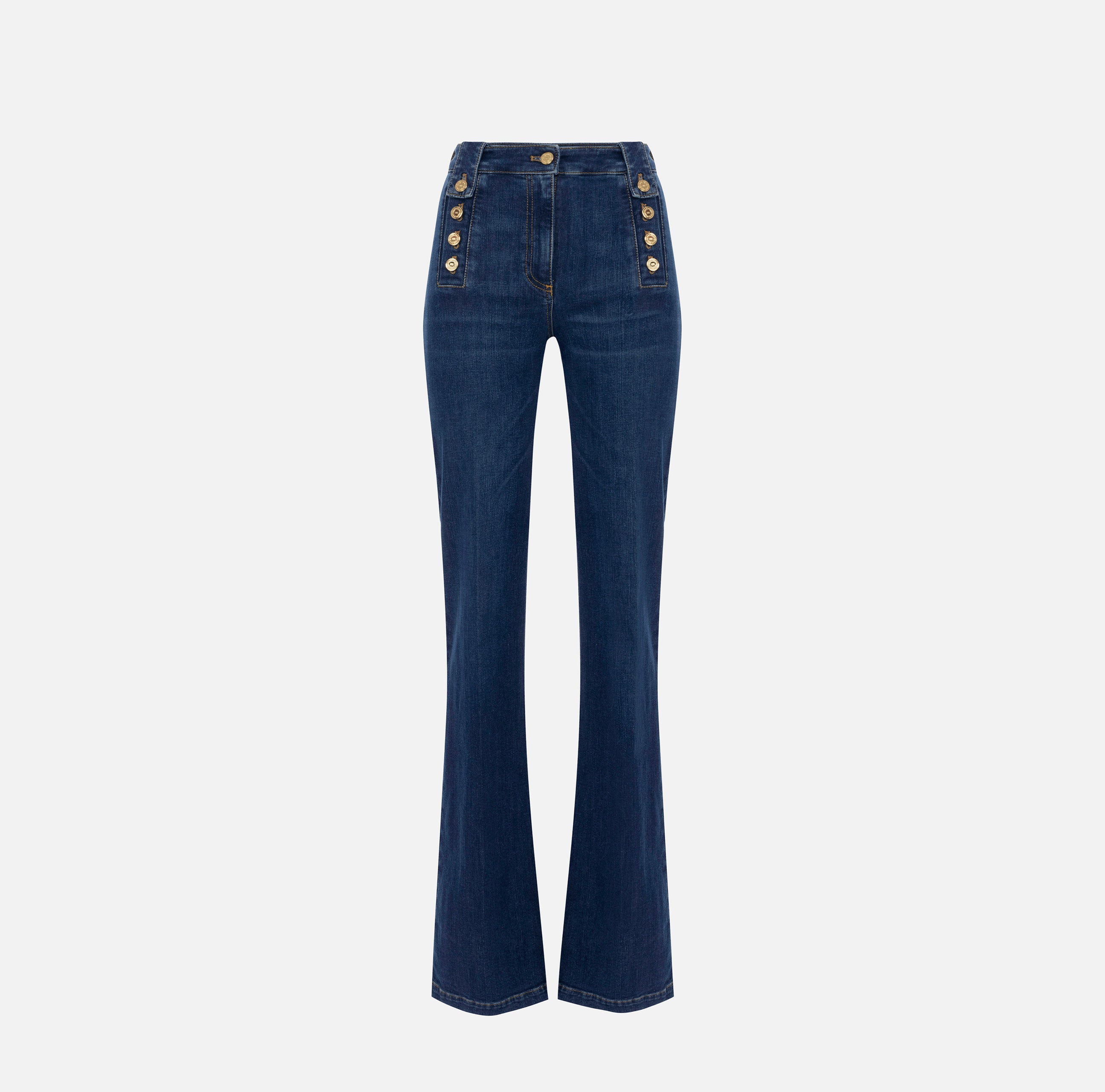 ELISABETTA FRANCHI Jeans Palazzo Bottoni-Blue Denim