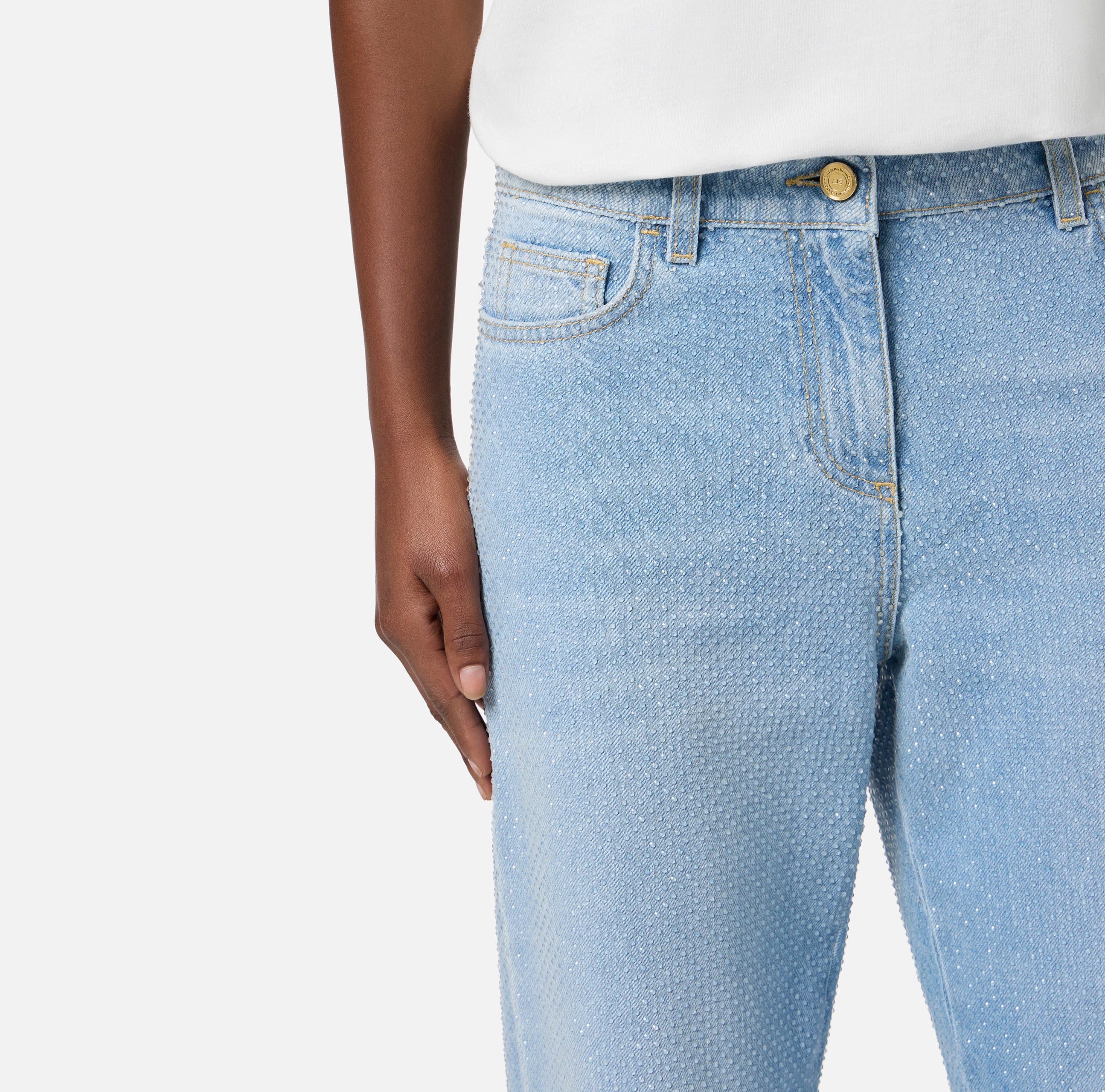 ELISABETTA FRANCHI Jeans Loose Denim Strass-Light Blue