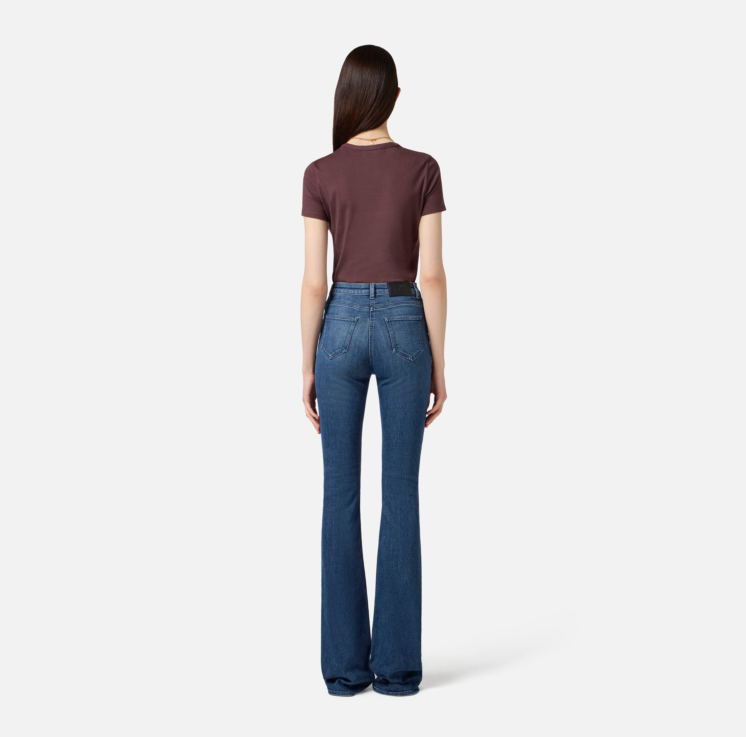 ELISABETTA FRANCHI Jeans Bootcut Denim Logo-Blue Denim