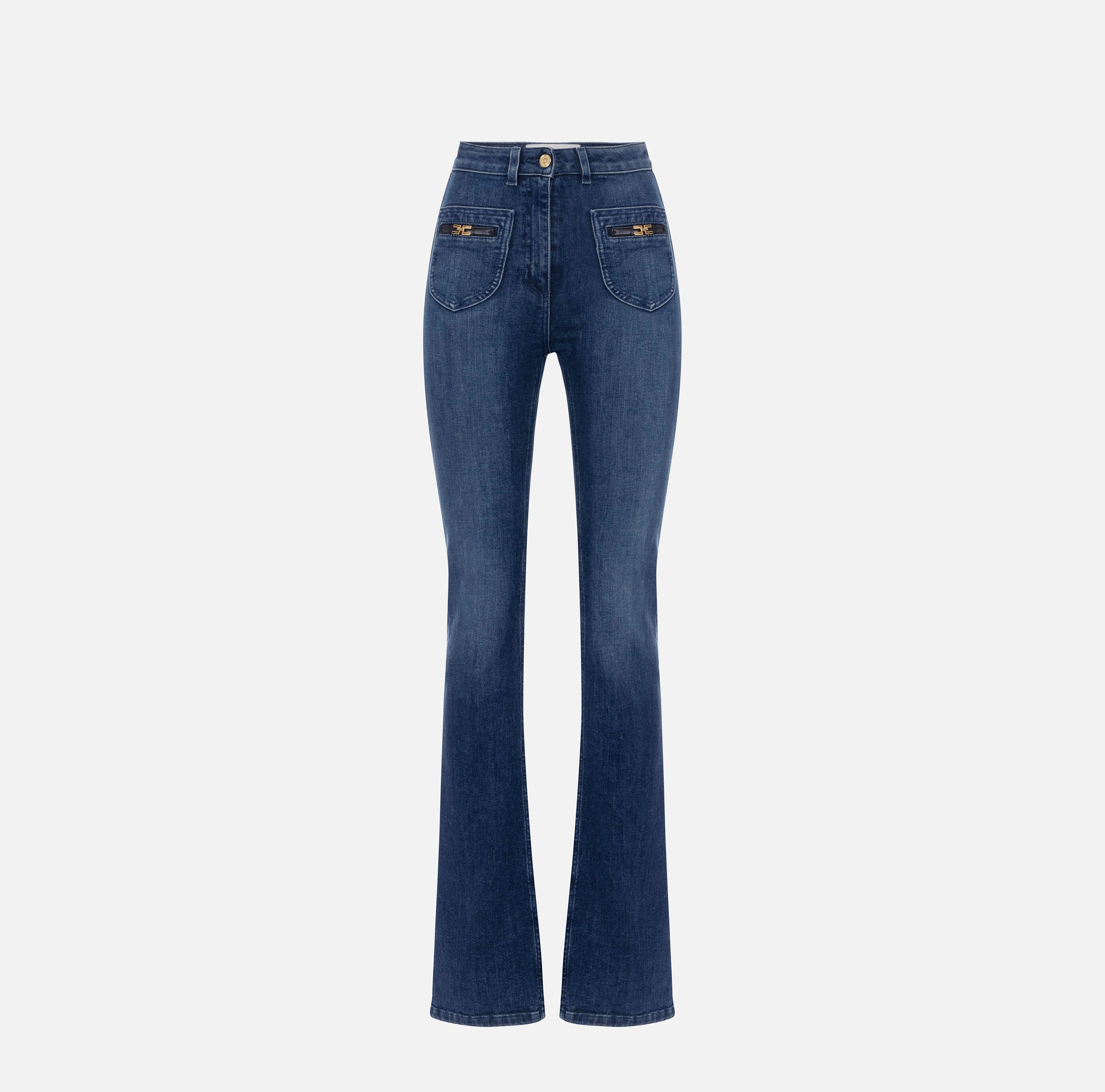 ELISABETTA FRANCHI Jeans Bootcut Denim Logo-Blue Denim