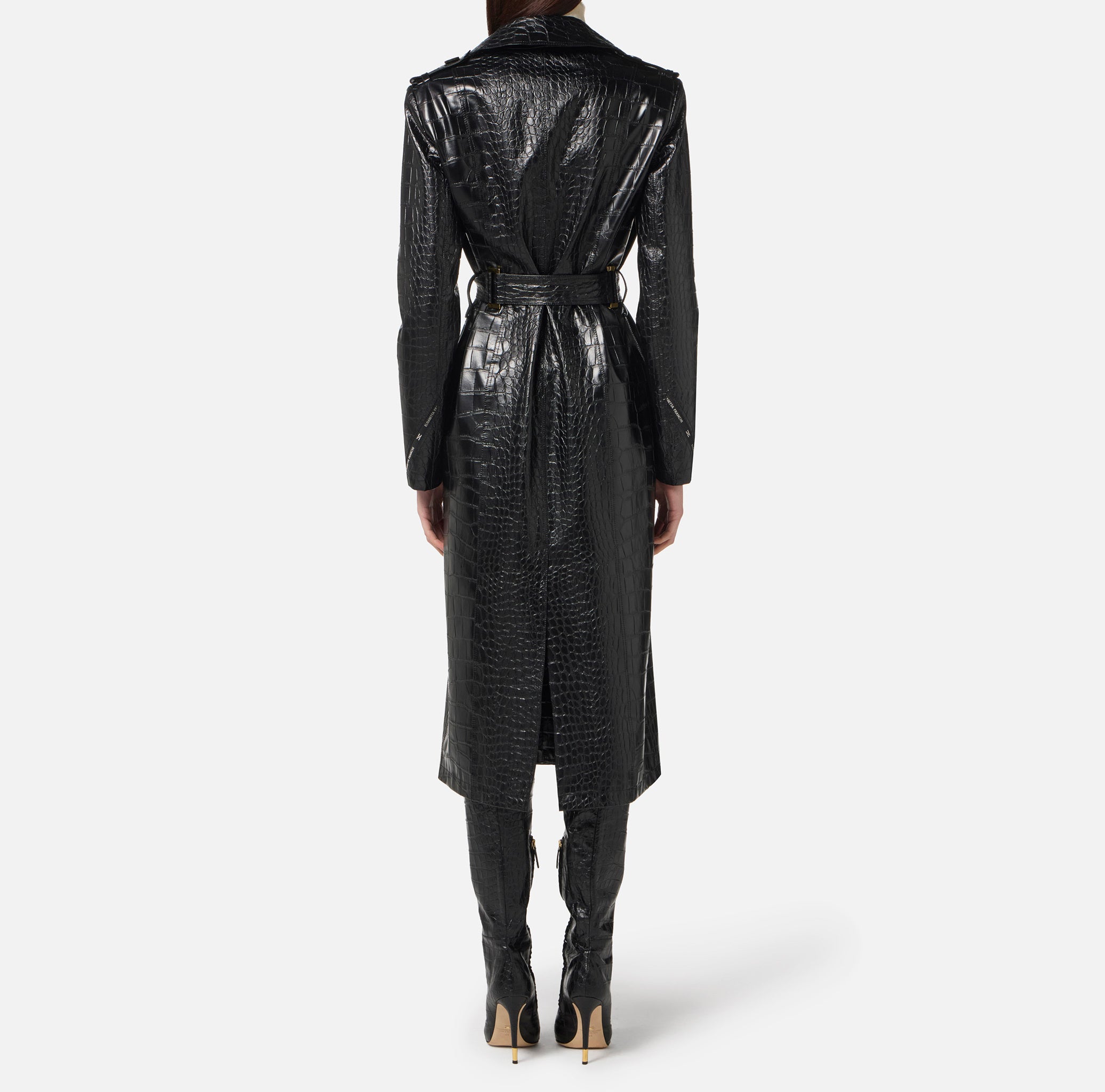 ELISABETTA FRANCHI Trench Ecopelle Coccodrillo-Nero