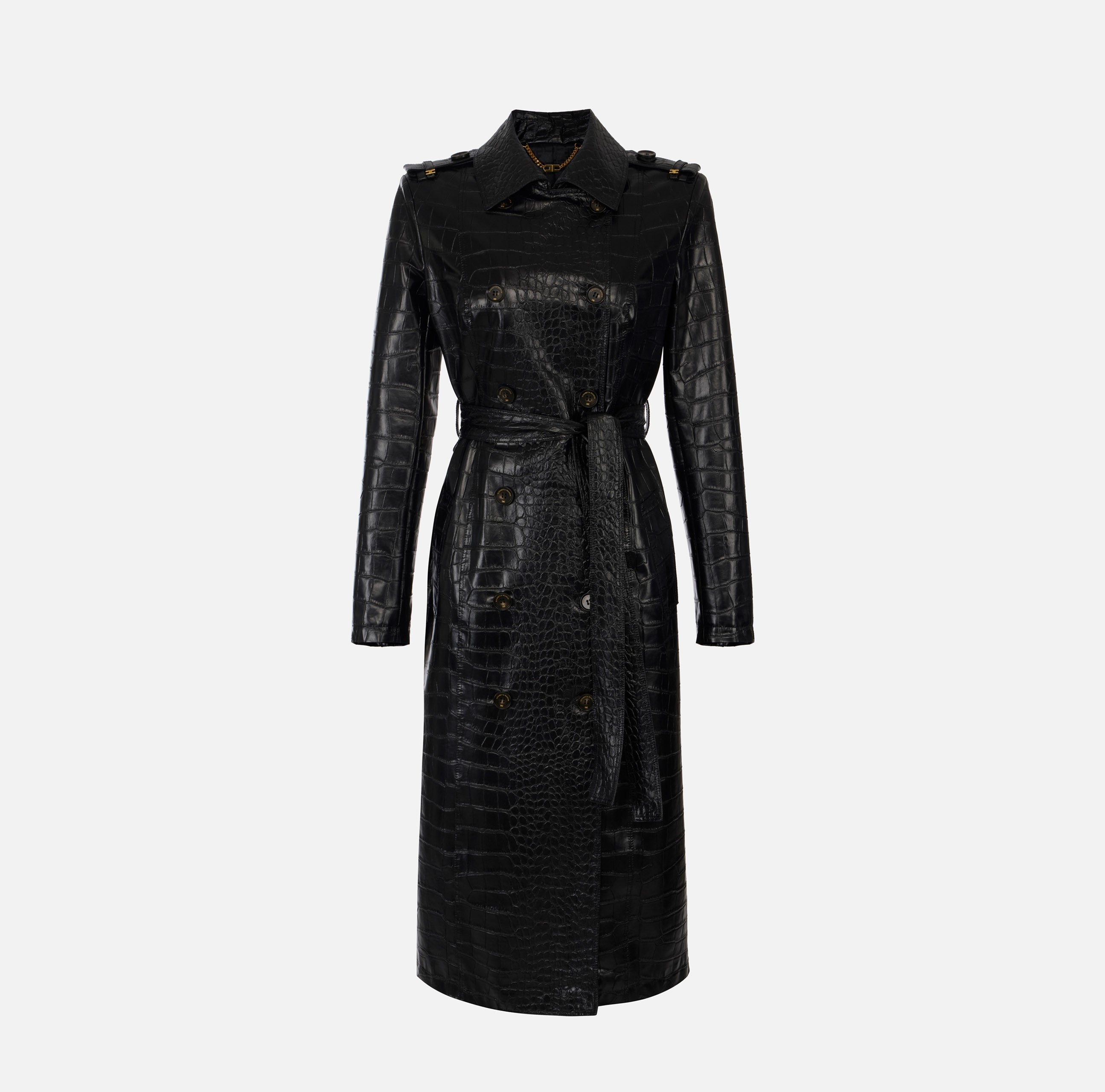 ELISABETTA FRANCHI Trench Ecopelle Coccodrillo-Nero