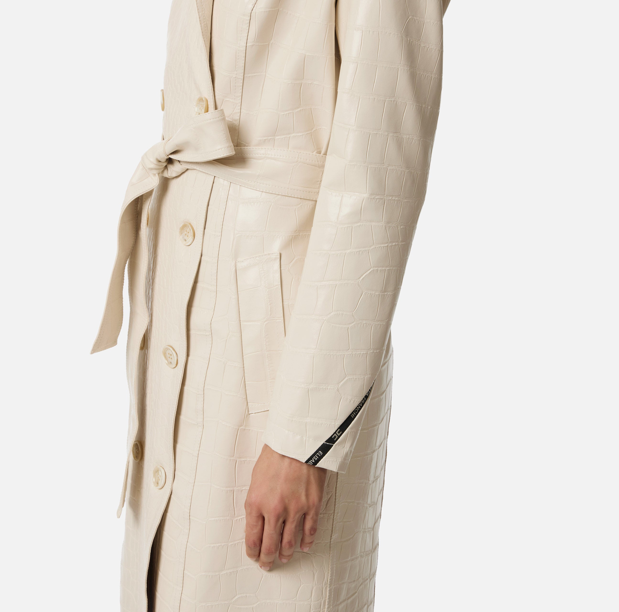 ELISABETTA FRANCHI Trench Ecopelle Coccodrillo-Milk