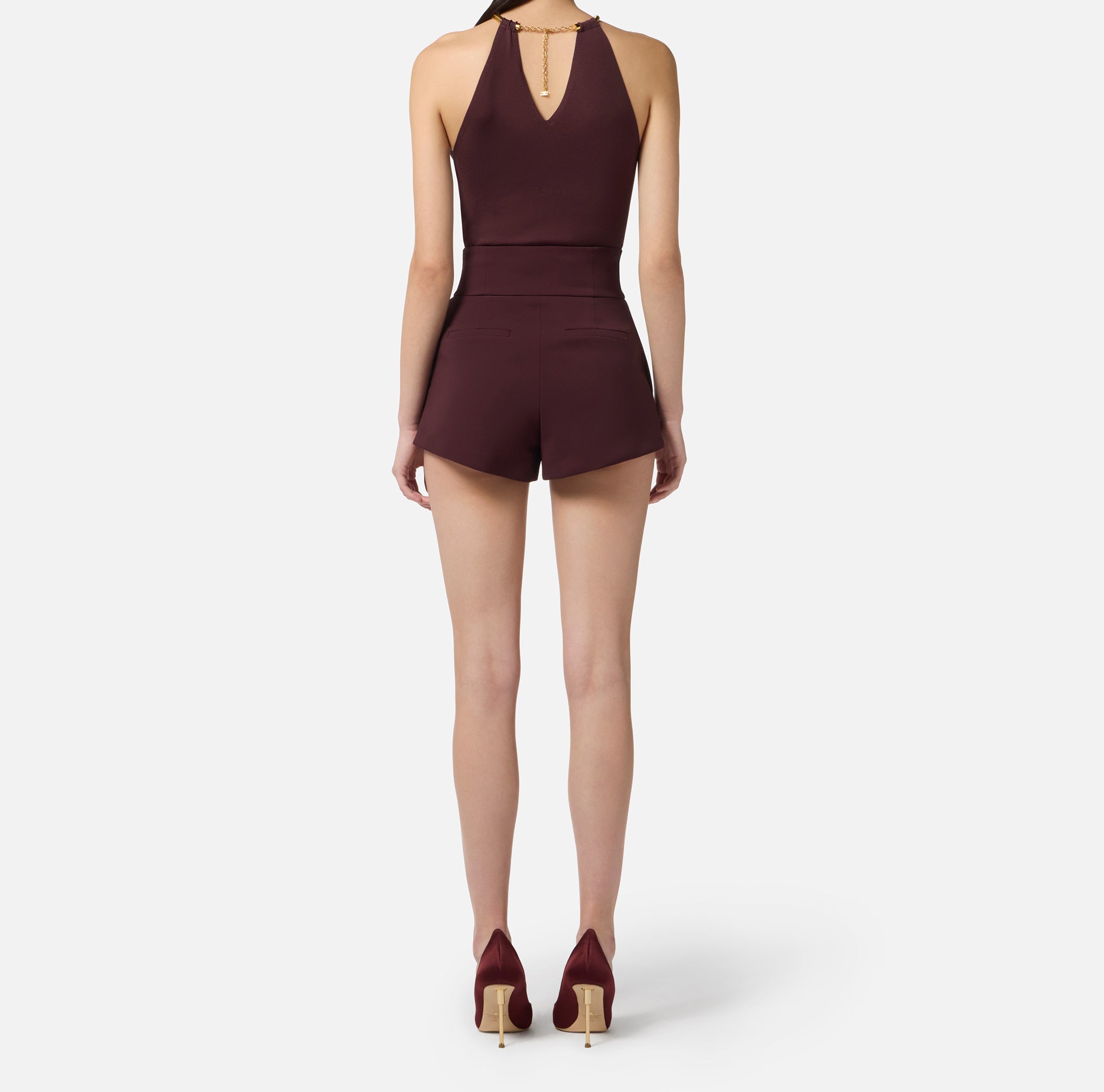 ELISABETTA FRANCHI Top Maglia Viscosa Collana-Merlot