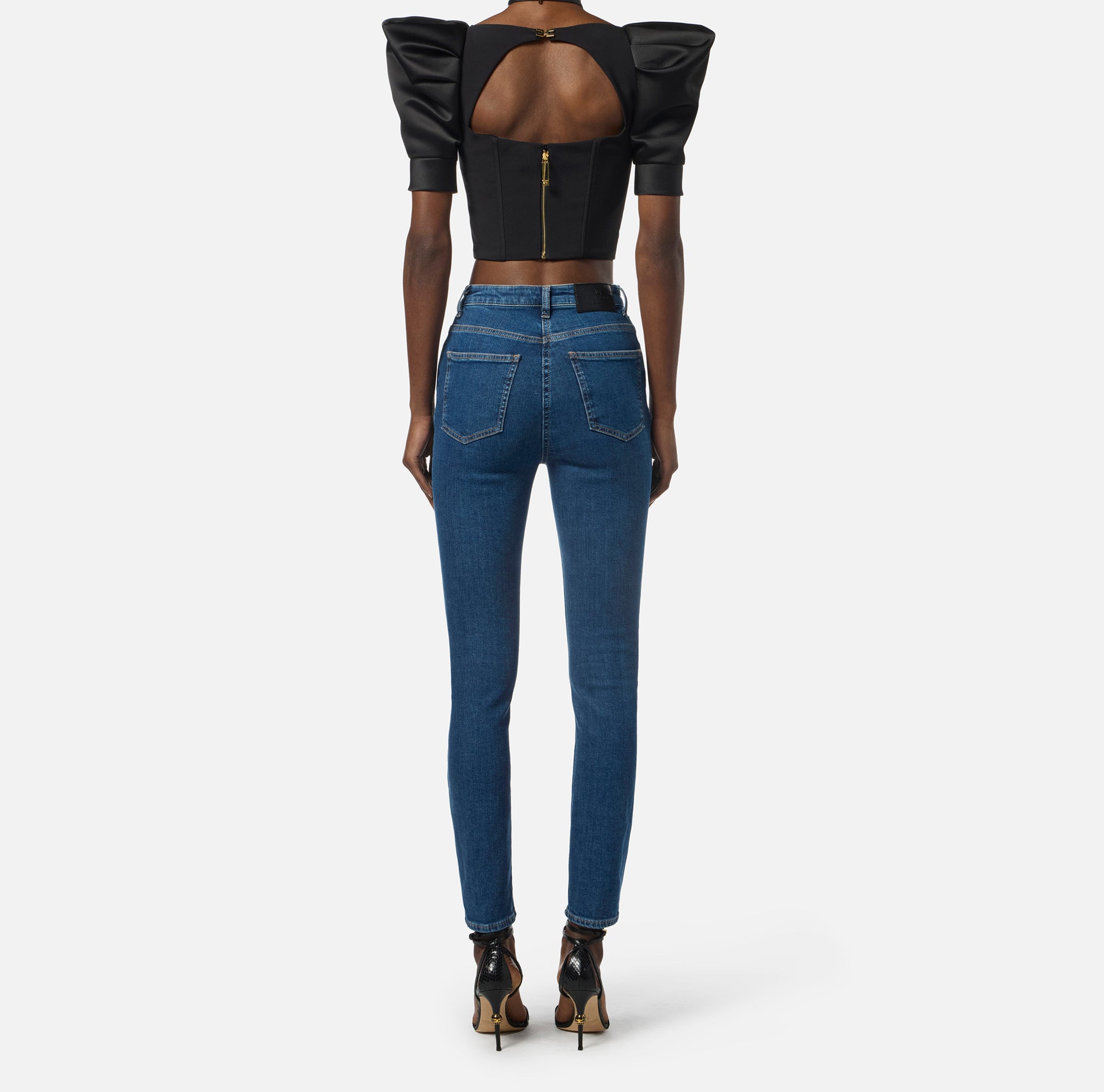 ELISABETTA FRANCHI Top Crêpe Duchesse Maniche Baloon-Nero