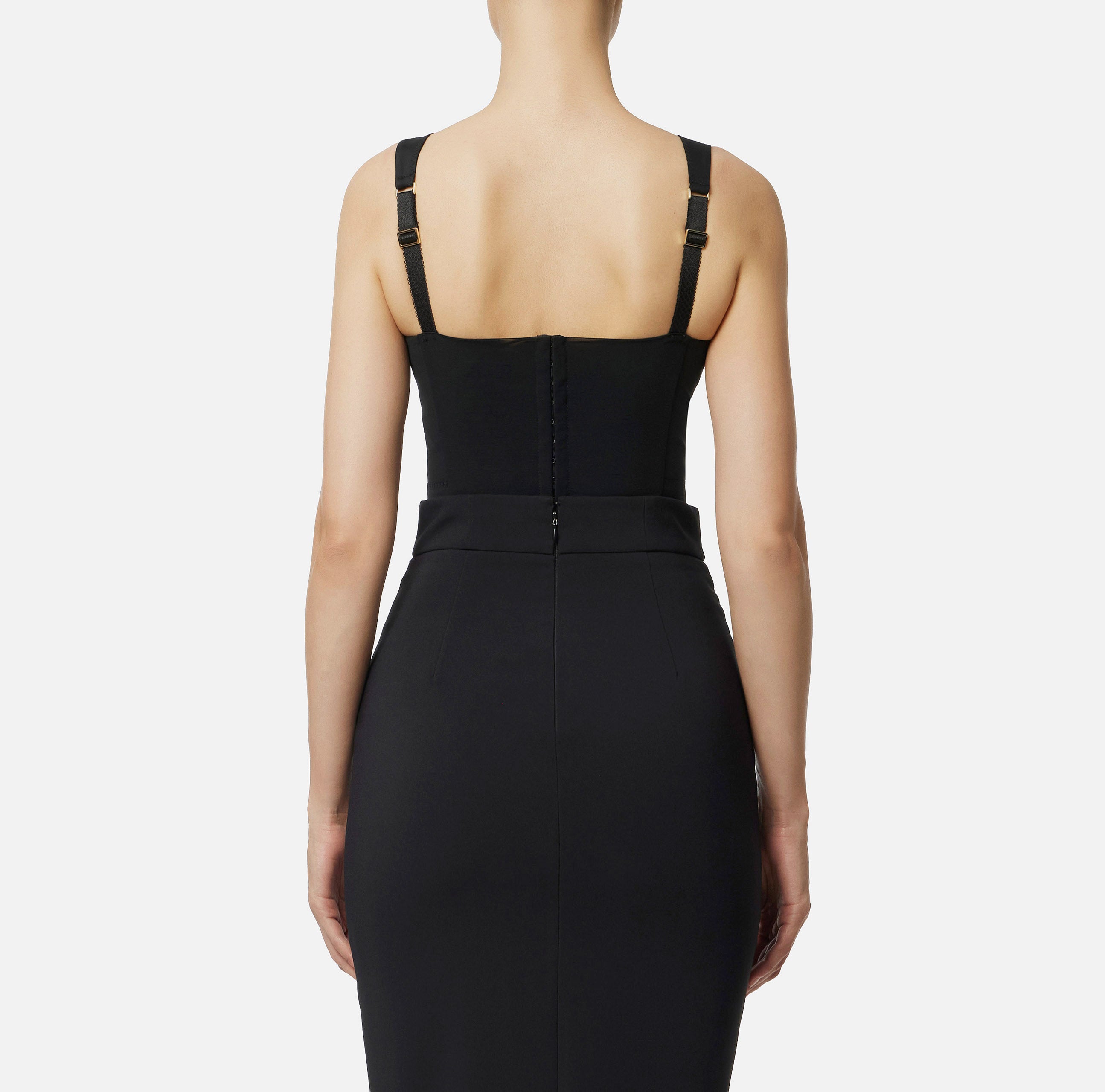ELISABETTA FRANCHI Top Bustier Bielastico Tulle-Nero