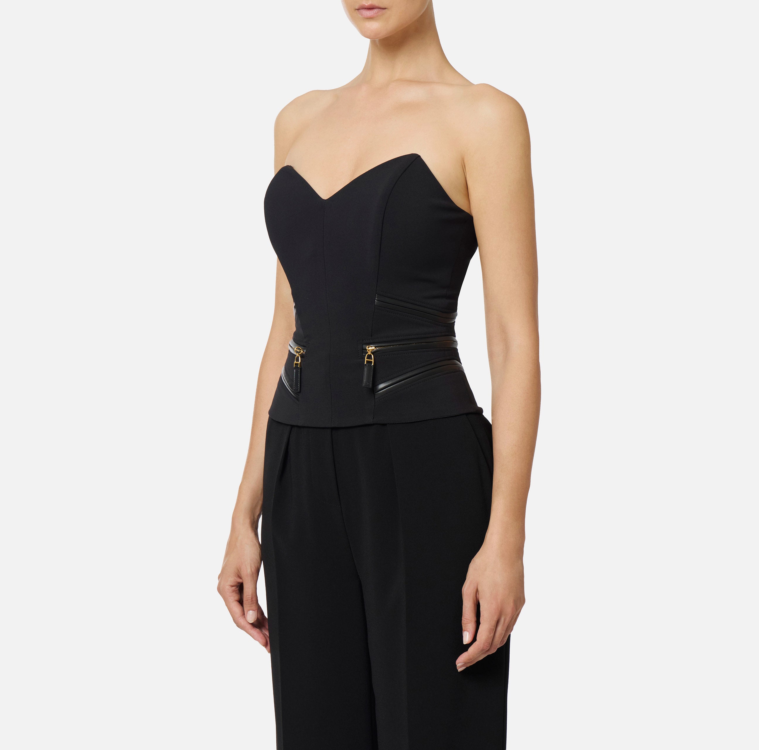 ELISABETTA FRANCHI Top Bustier crêpe zip-Nero