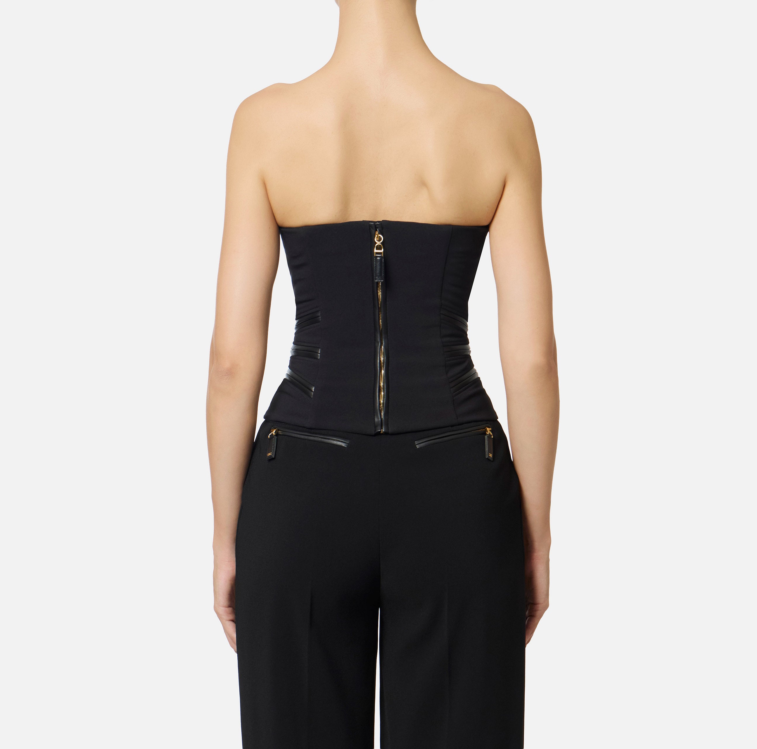 ELISABETTA FRANCHI Top Bustier crêpe zip-Nero
