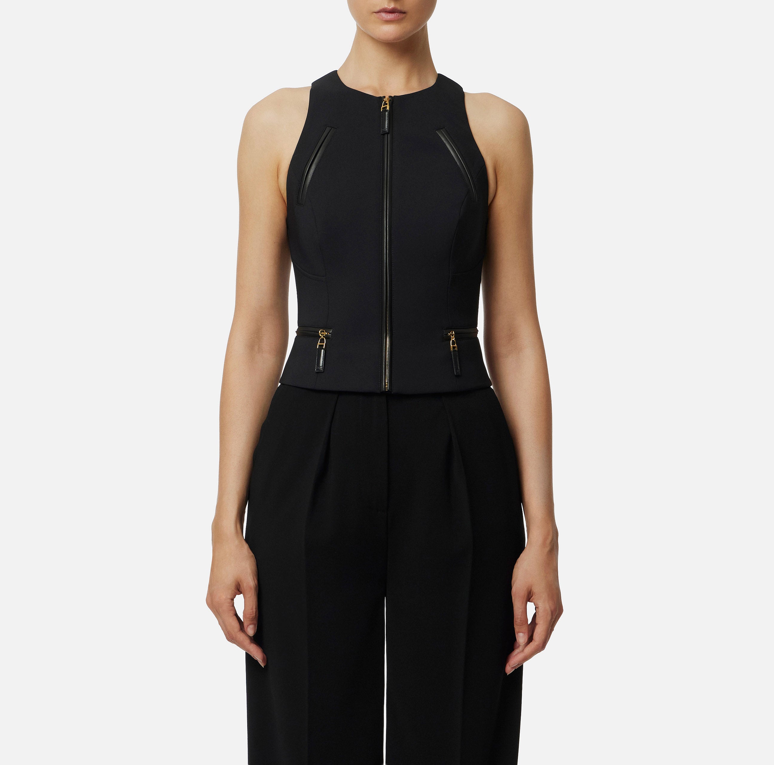 ELISABETTA FRANCHI Top Doppia crêpe Zip-Nero