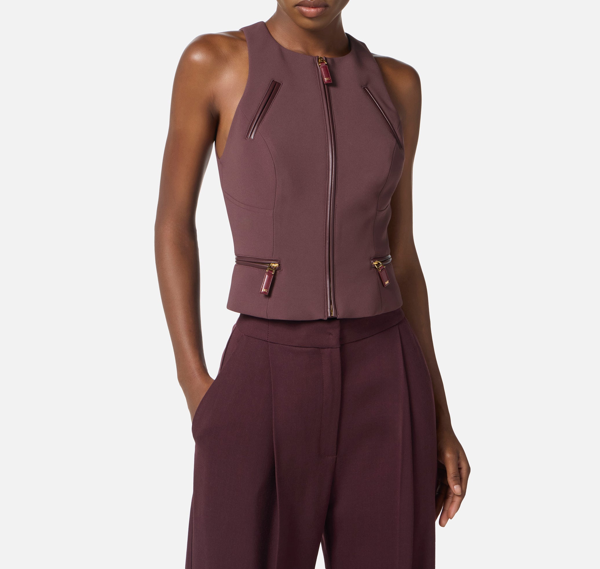 ELISABETTA FRANCHI Top Doppia crêpe Zip-Merlot