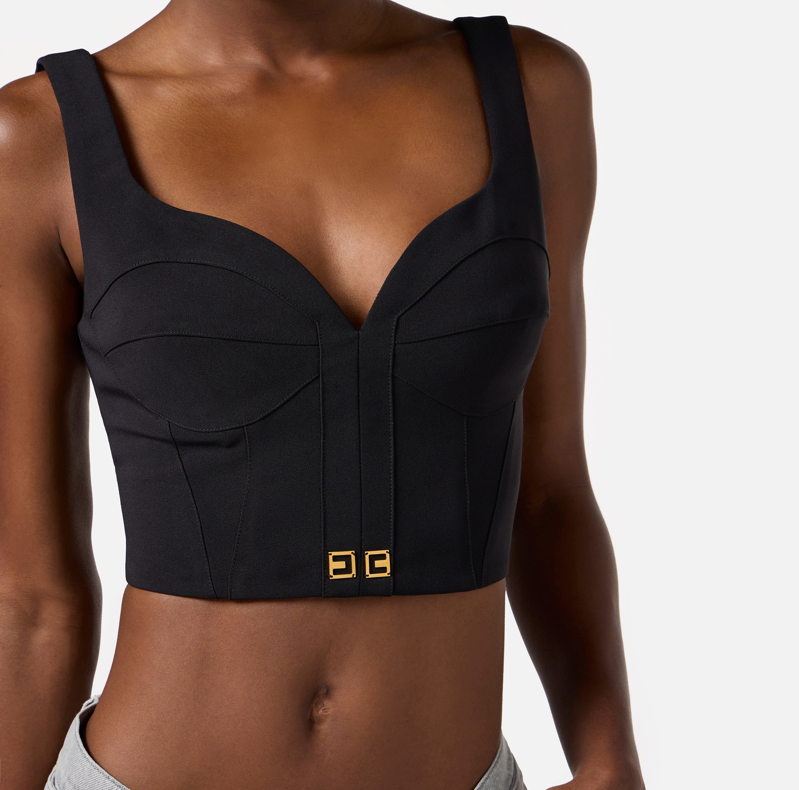 ELISABETTA FRANCHI Top Bustier Crêpe Logo-Nero