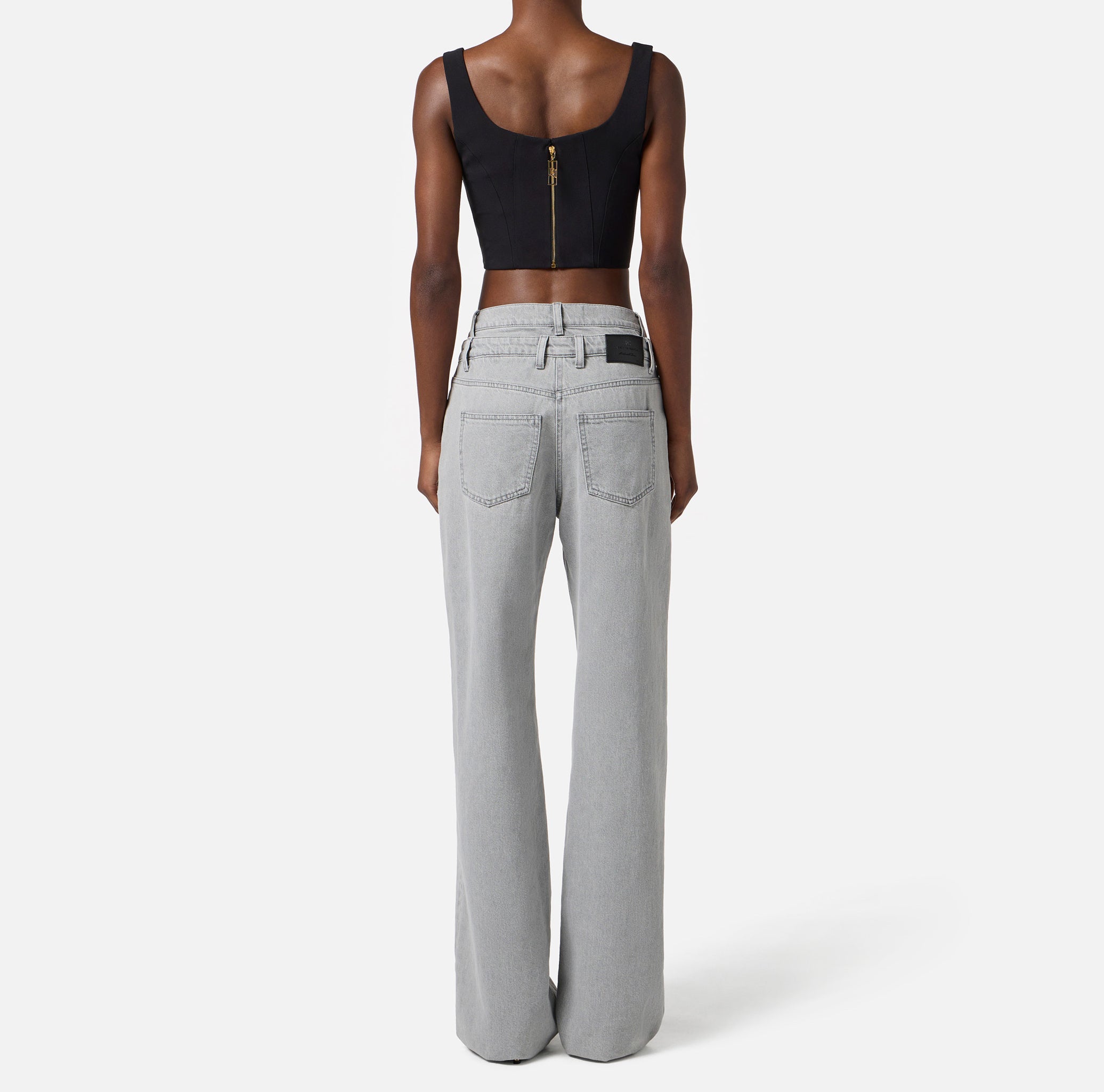ELISABETTA FRANCHI Top Bustier Crêpe Logo-Nero