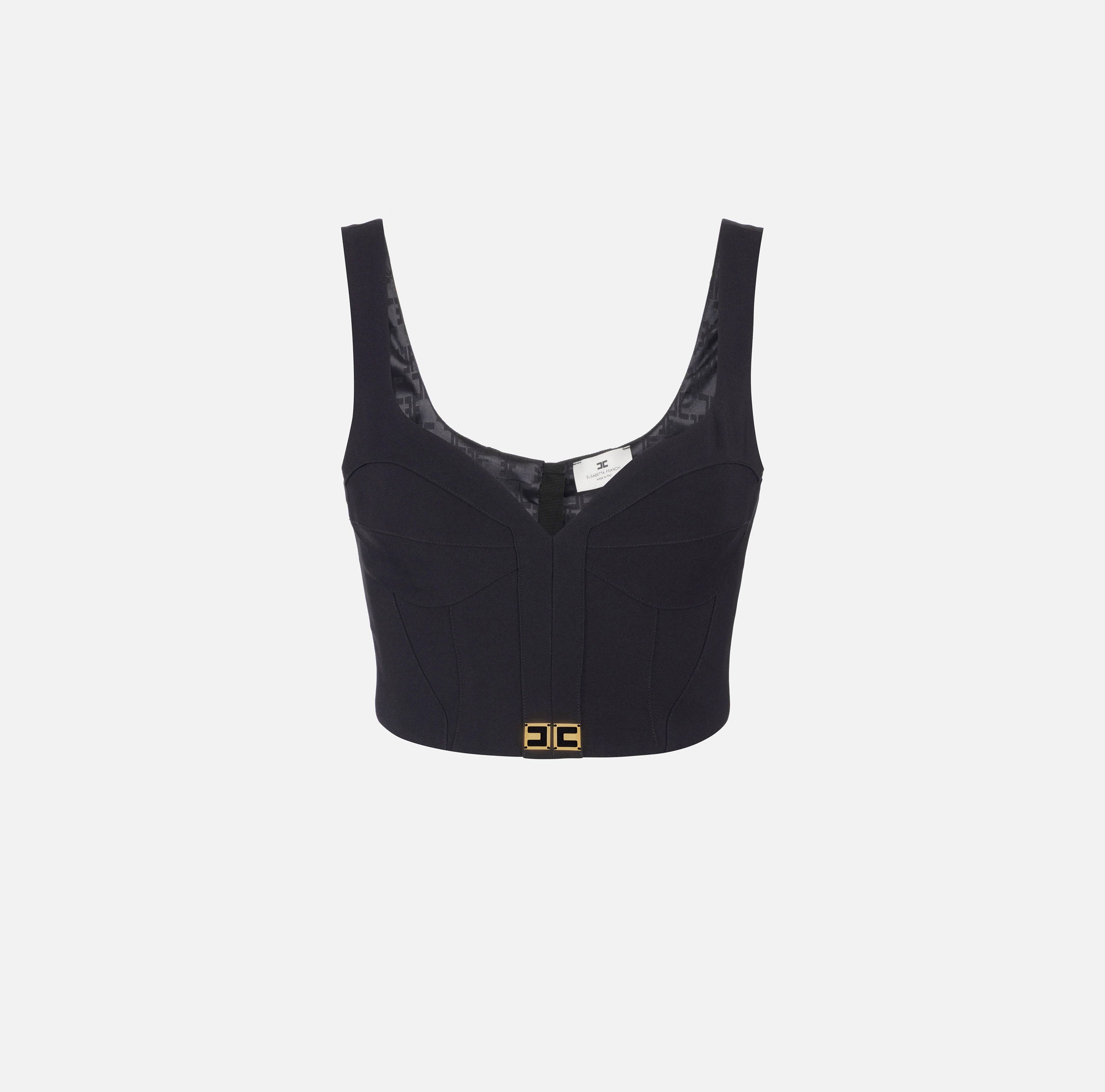 ELISABETTA FRANCHI Top Bustier Crêpe Logo-Nero