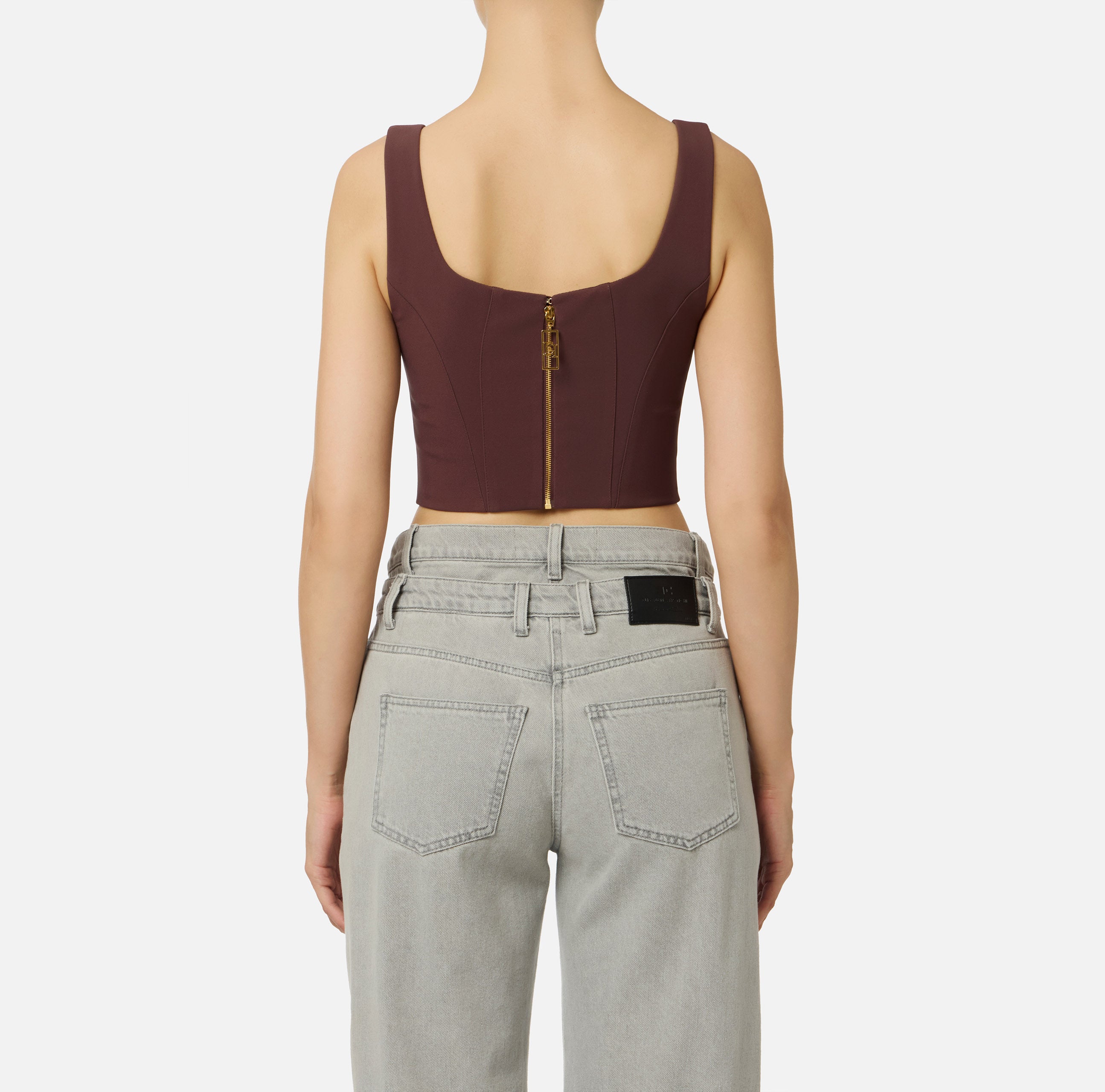 ELISABETTA FRANCHI Top Bustier Crêpe Logo-Merlot